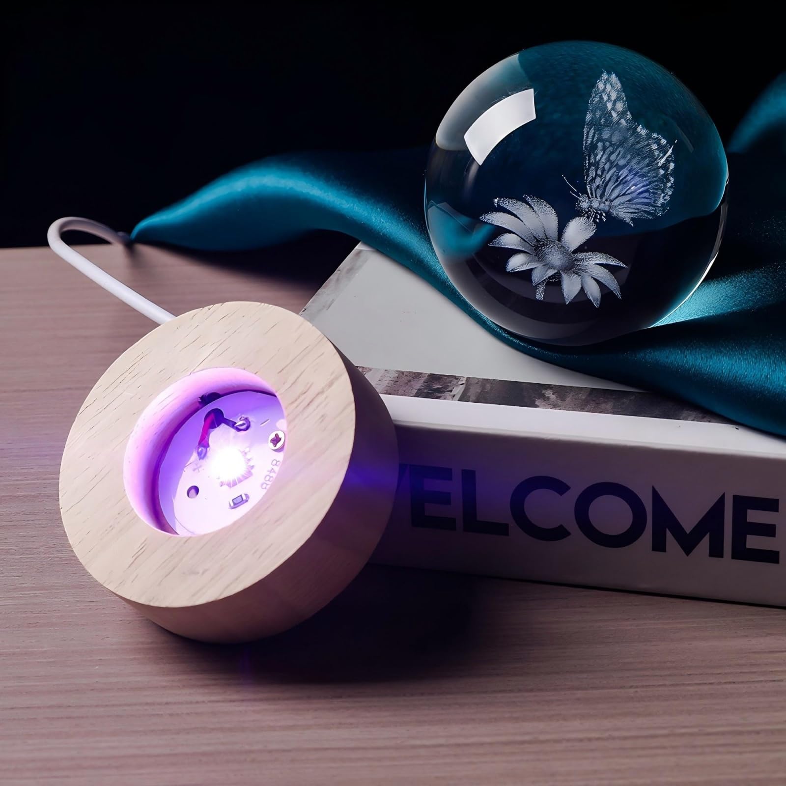 Qianruna 3D Butterfly 60Mm Crystal Ball Butterfly Night Light Lamp Gifts For Women Wife Girlfriend Mom Couple Her Butterfly Figu