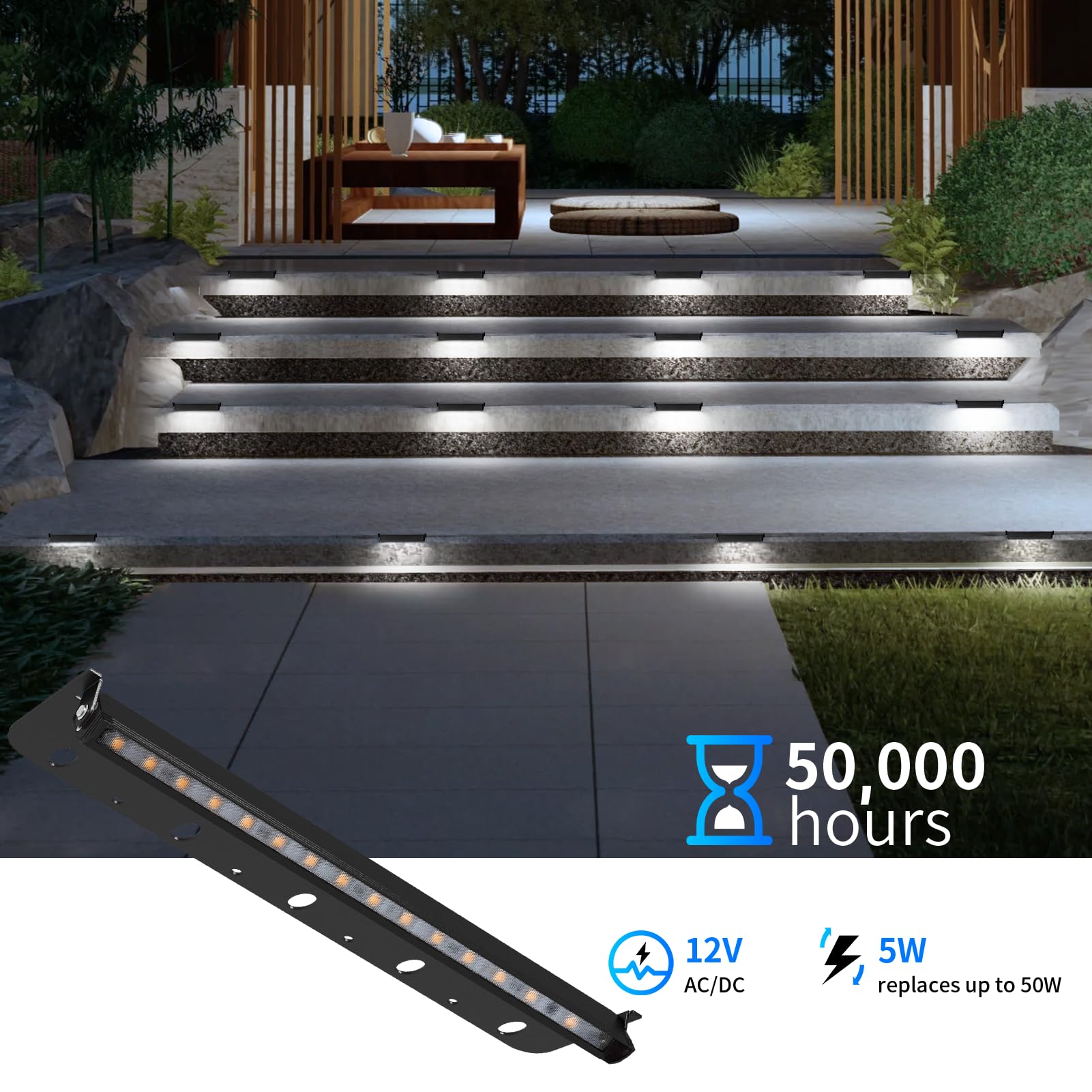 Kwinmyso 4-Pack 12" LED Hardscape Paver Lights, 5000K Daylight White, Aluminum, Model HL-5000K-12-4-Black,