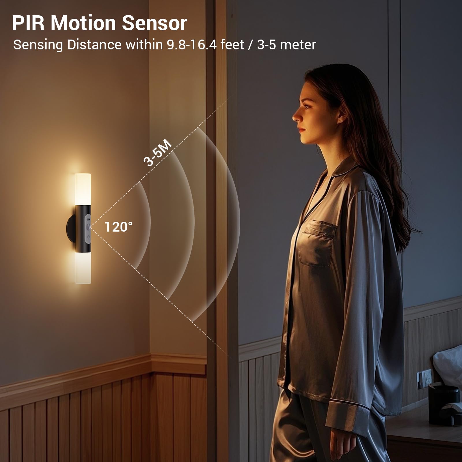 Hensam Motion Sensor Wall Lights, LED Rechargeable Sconces, Black, 2 Pack
