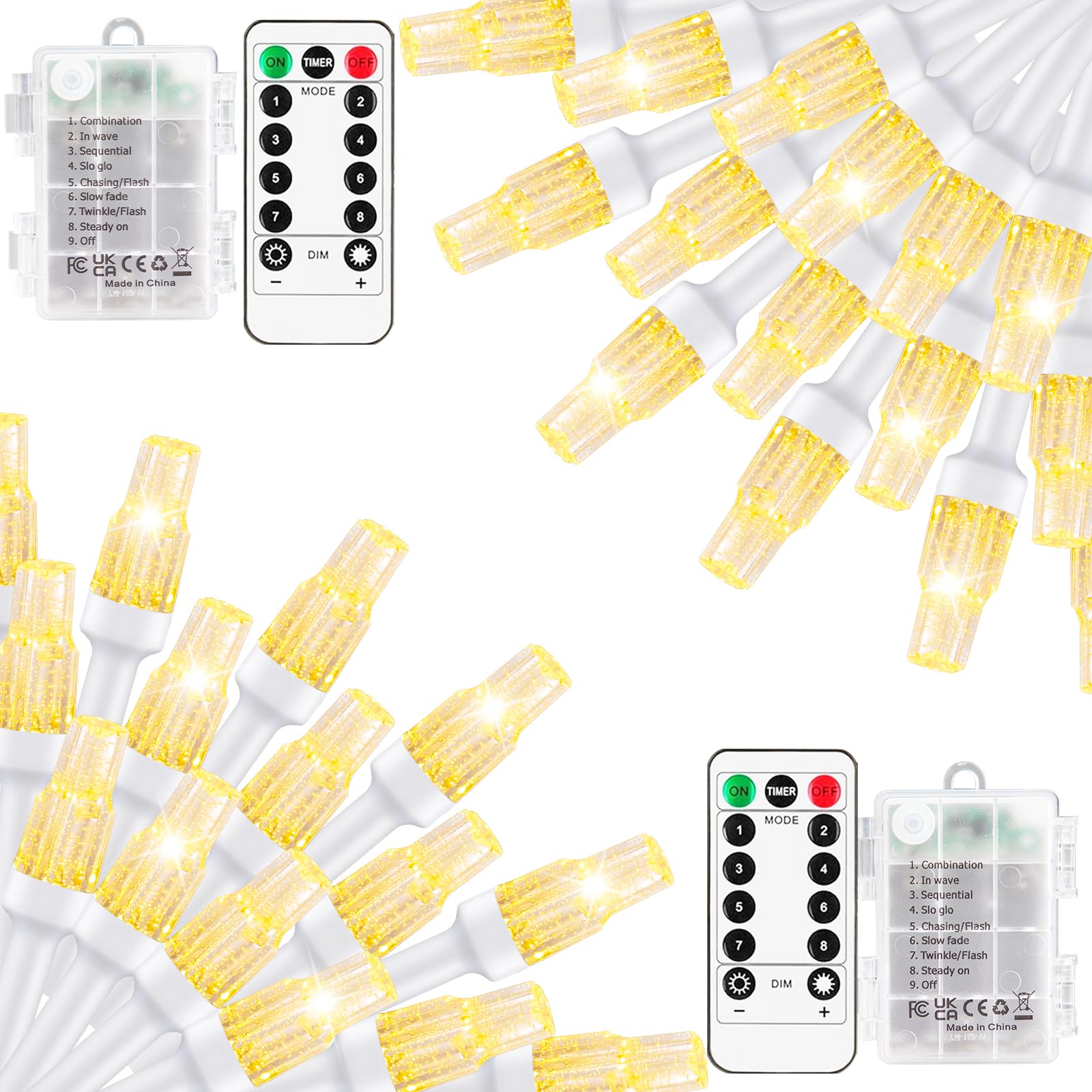 Elavika 20ft Battery Operated Christmas Lights, 50 LED, 8 Modes, Waterproof, Warm White, Model STL009-SJP-50WW-TMX, 2 Pack