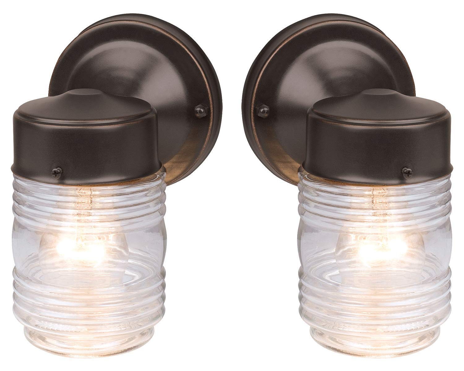 Design House 587311 Jelly Jar Classic 1-Light 2-Pack Indoor/Outdoor Wall Light With Clear Ribbed Glass For Entryway Porch Patio,