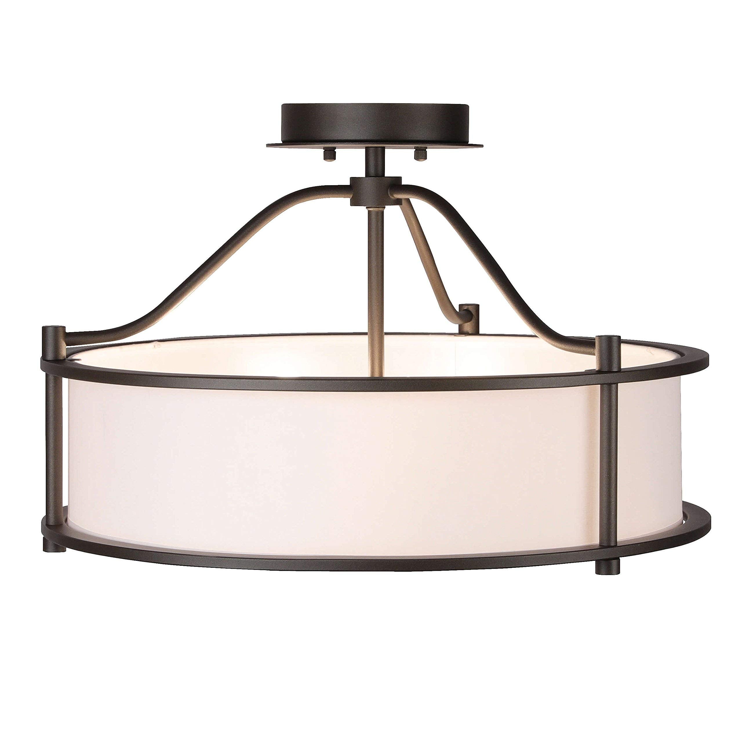 Xinbei Lighting Semi Flush Mount Ceiling Light 18 Inch 3 Light Close To Ceiling Light With Fabric Shade And Frost Glass Diffuser