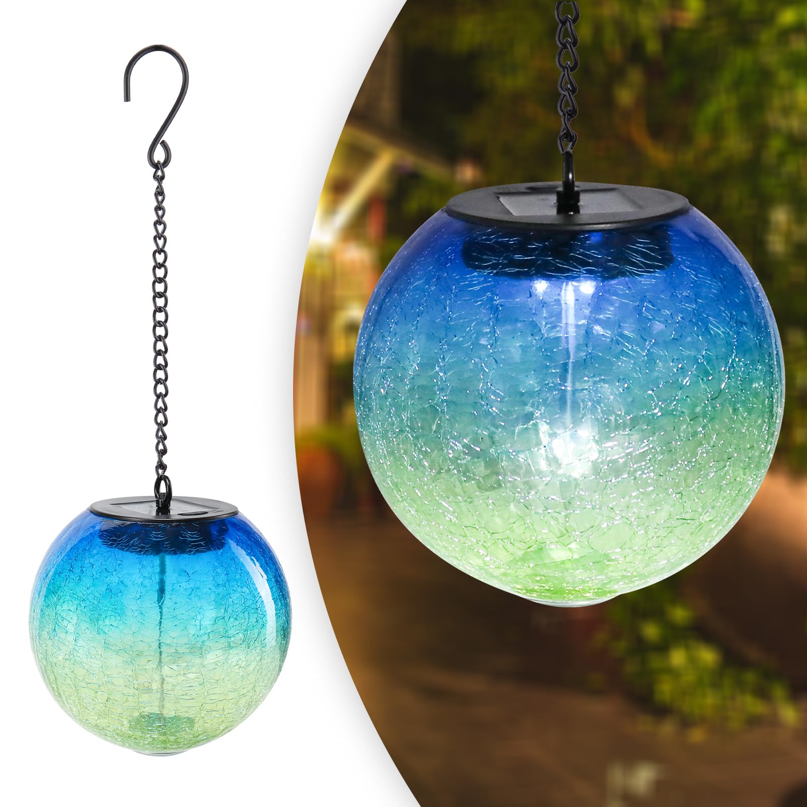 Wonder Solar Hanging Solar Lights - Waterproof Led Cracked Glass Ball Lanterns For Outdoor Decor