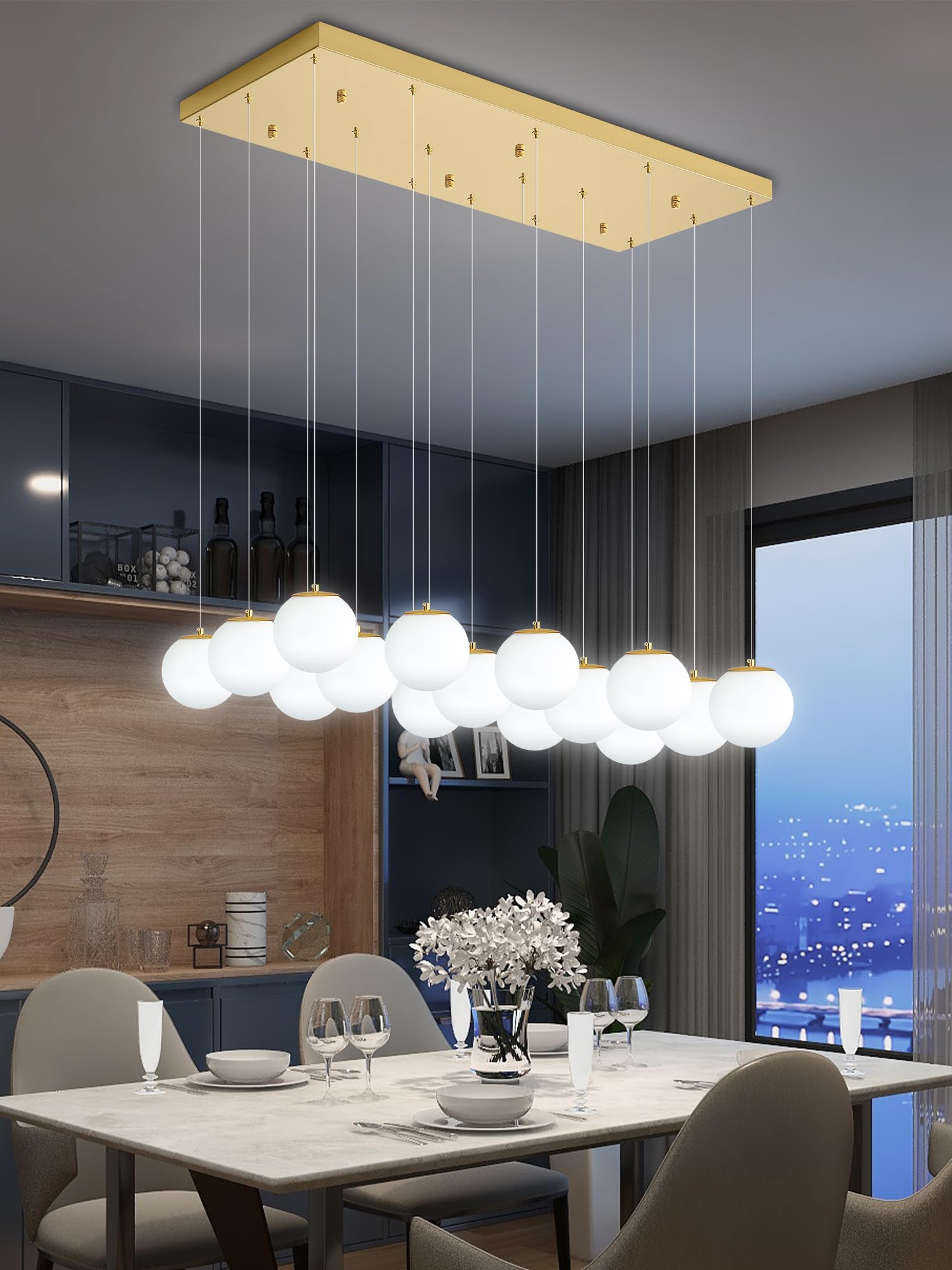 Ykolupty 16-Light Gold Chandelier With White Globe Glass Dimmable Ceiling Light Glass Pendant Light For Kitchen Island, Dining R