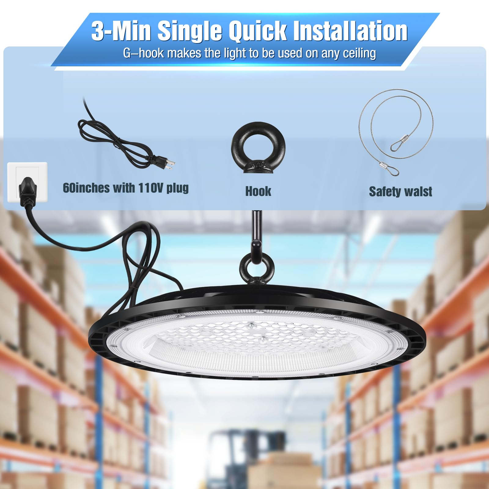 Yanycn 6 Pack 240W Ufo Led High Bay Light Fixture 120Vac 40000Lm 5000K Daylight Commercial Shop Bay Lighting [1050W Mh/Hps Equiv.] Us Plug Area Lighting For Warehouse/Barn/Gym/Factory/Workshop
