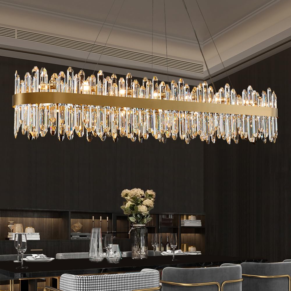 LIZZTREE Gold Oval Crystal Chandelier L57 inch, 32-Lights Gold Chandeliers Modern Crystal Chandelier Pendant Light Fixture G9 Li