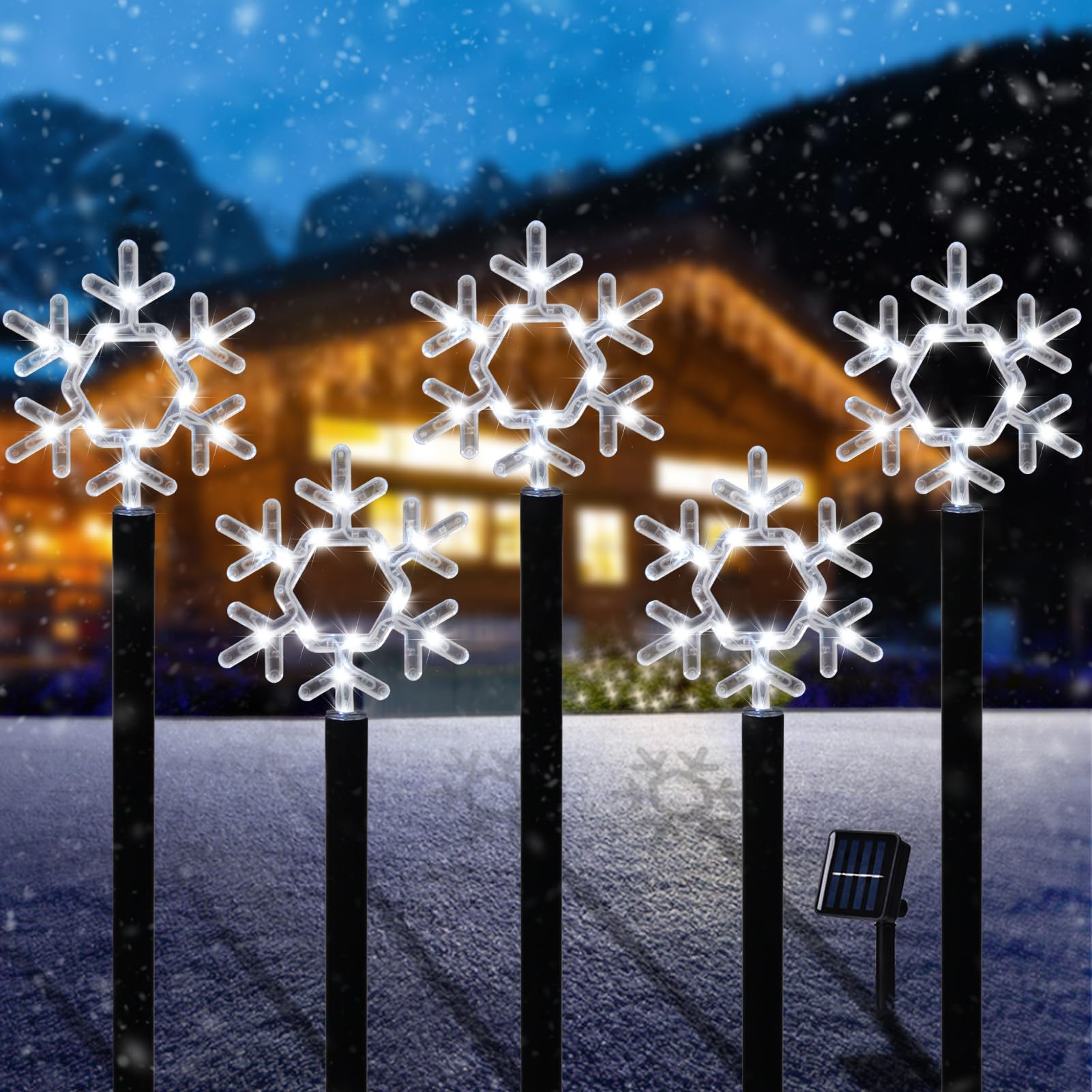 ILLUMINEW Christmas Solar Pathway Lights - Set of 5 Waterproof Landscape Lights, LED Stake Decorations for Yard, Lawn, Patio, Wa