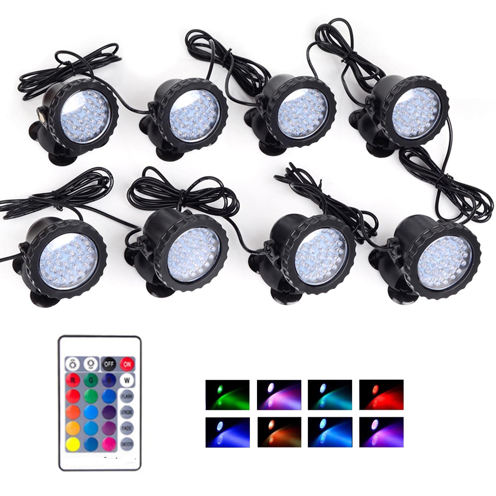 Color Changing Spotlights, Pond Lights Underwater LED Fountain Lights, IP68 Waterproof RGB Multi-Color Memory Dim Adjustable Yard Spot Light for Outdoor Christmas Lawn Holiday, 8 in Set