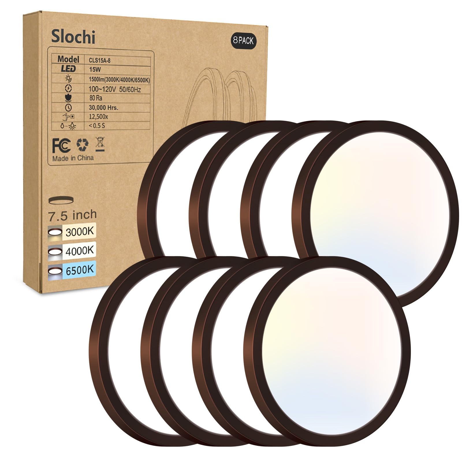 Slochi 8PACK LED Flush Mount Ceiling Light Fixture 15W 1500Lm 7.5 Inch Oil-Rubbed Bronze Modern Design