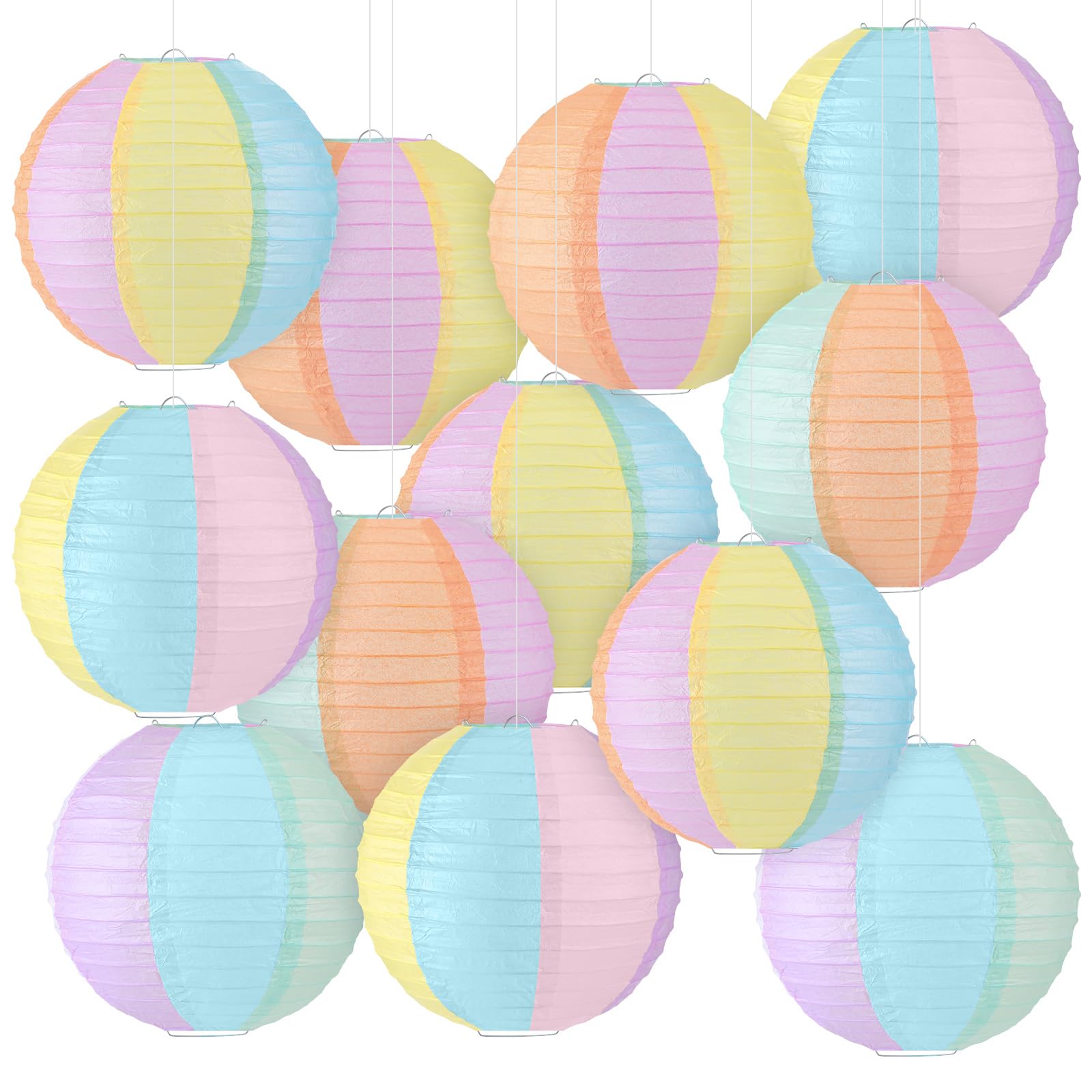 Yoonotee 12 Pcs Pool Party Decorations 10 Pastel Beach Ball Paper Lanterns Pastel Hanging Lanterns Summer Luau Hawaiian Decor fo