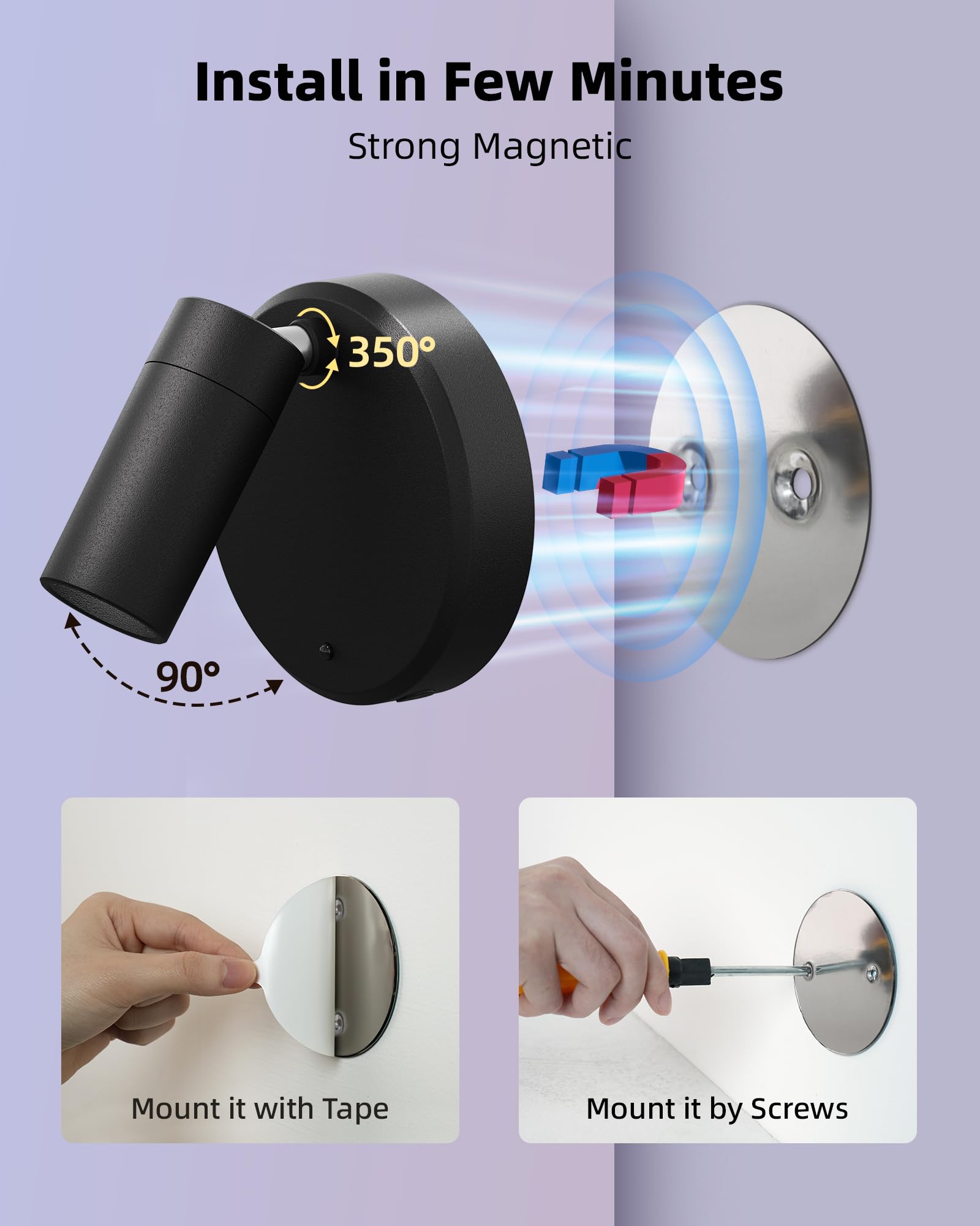 EZVALO RGB Spotlights Indoor, 2Pack Black, 5500mAh Rechargeable, DIY Mode, Wireless Accent Lighting, Model EZL2407A