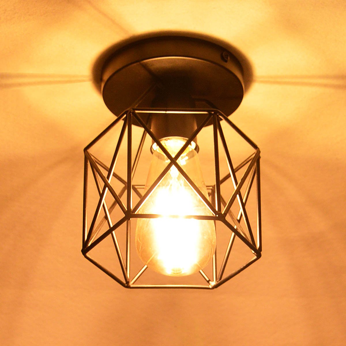 Lysed Retro Black Industrial Ceiling Light Fixture, Metal Flush Mount Lamp for Porch, Hallway, Kitchen, and Stairway