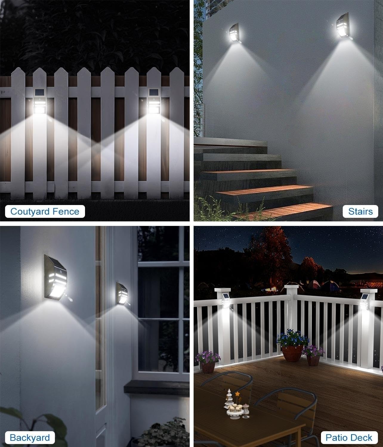 Roopure Solar Fence Lights Outdoor, Waterproof Stainless Steel, Cool White Solar Motion Lights for Yard, Patio, Steps, Pack of 4