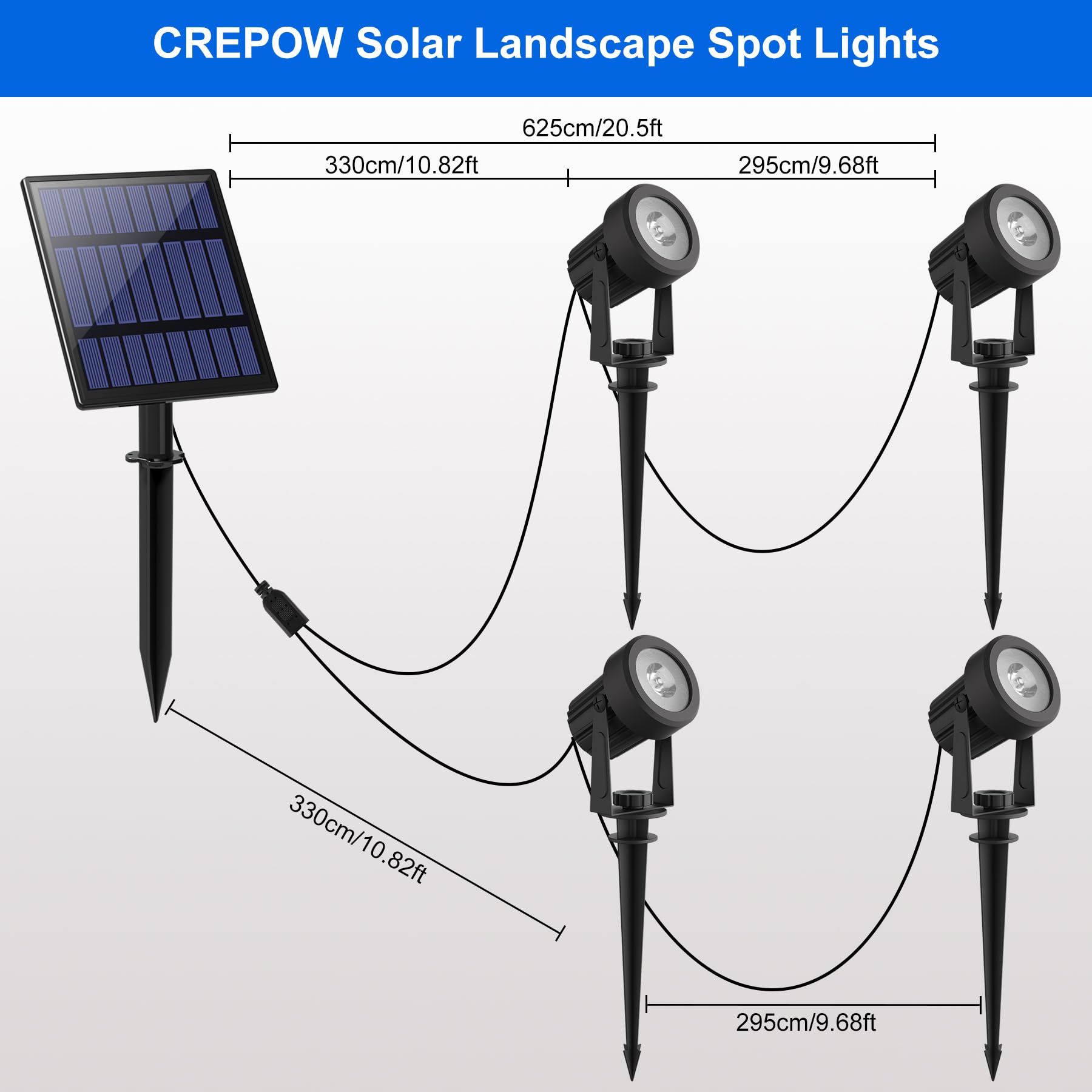 Crepow 4-In-1 Solar Spot Lights, Waterproof Adjustable Wall Lights For Yard & Garden, Cold White