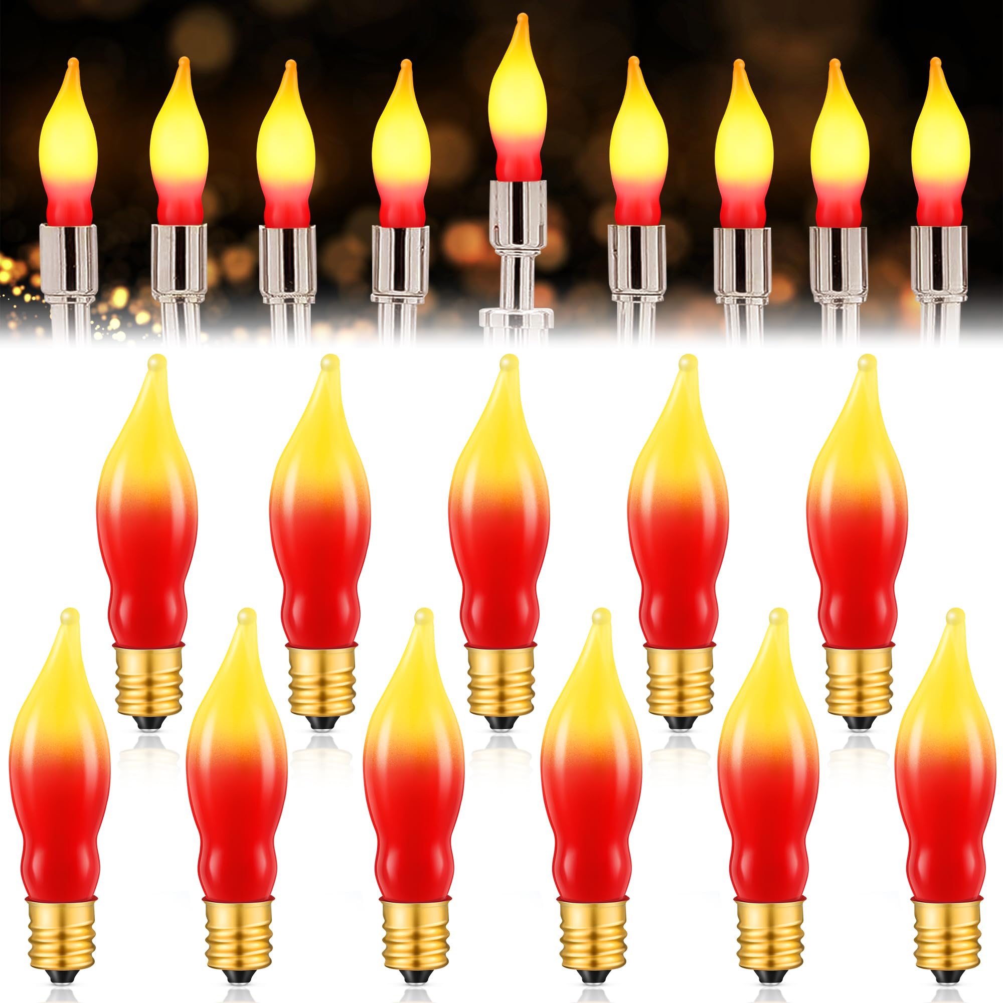 ElectricWise 11 Pack Christmas Flickering Flame Light Bulbs, Flickering Orange Glow Replacement Bulbs for Xmas Halloween Night L