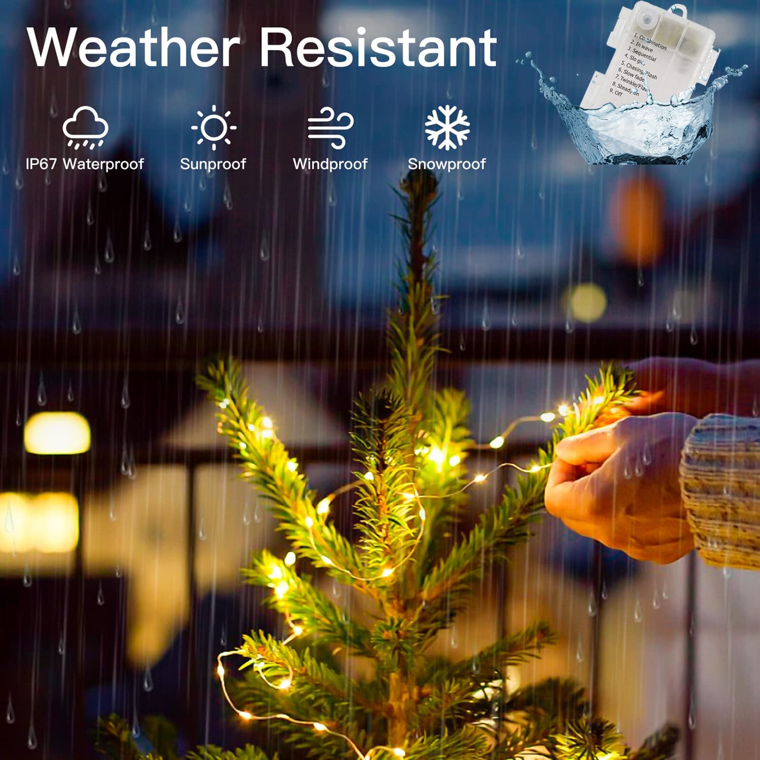 Homemory 200 Led Battery Operated Fairy String Lights, 66Ft Waterproof Warm White Copper Wire, 8 Modes With Remote, Model Hxd20Mt1Nbyk