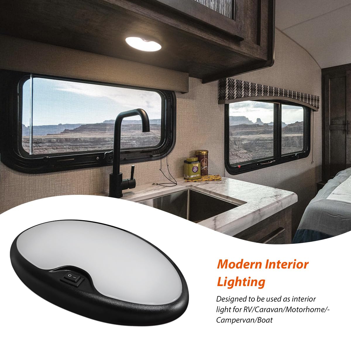 Dream Lighting 12V RV Interior LED Ceiling Light, 6" Oval, 4.5W, 3500K Soft White, Black Shell, Model 0016043CW-black