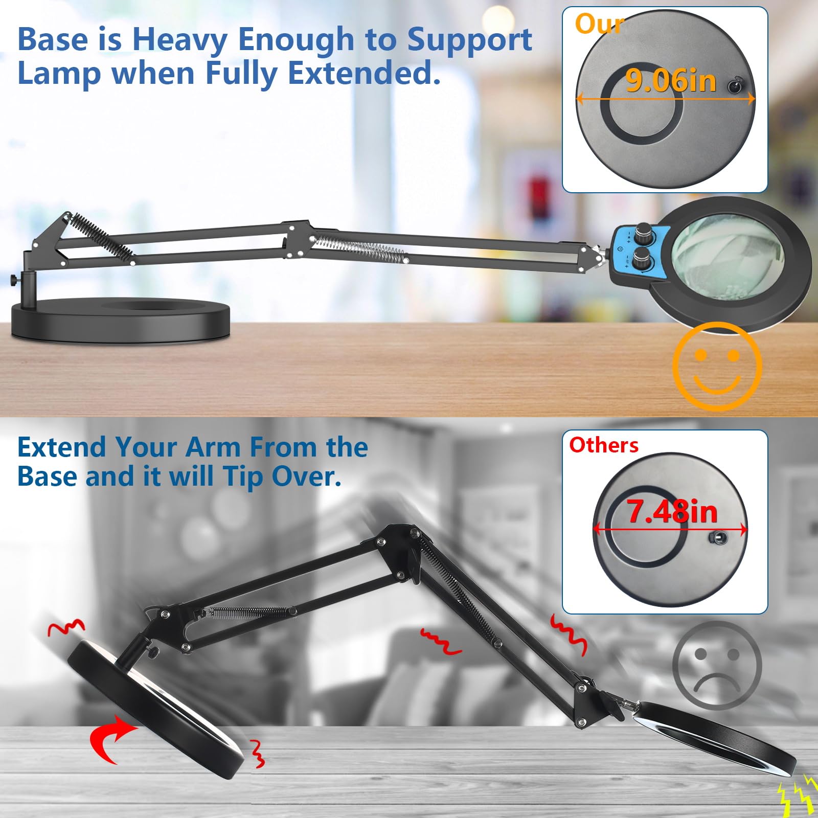 HITTI 12X Magnifying Glass with Light, 2-in-1 LED Lighted Stand, Aluminum, Overhead Switch, Blue