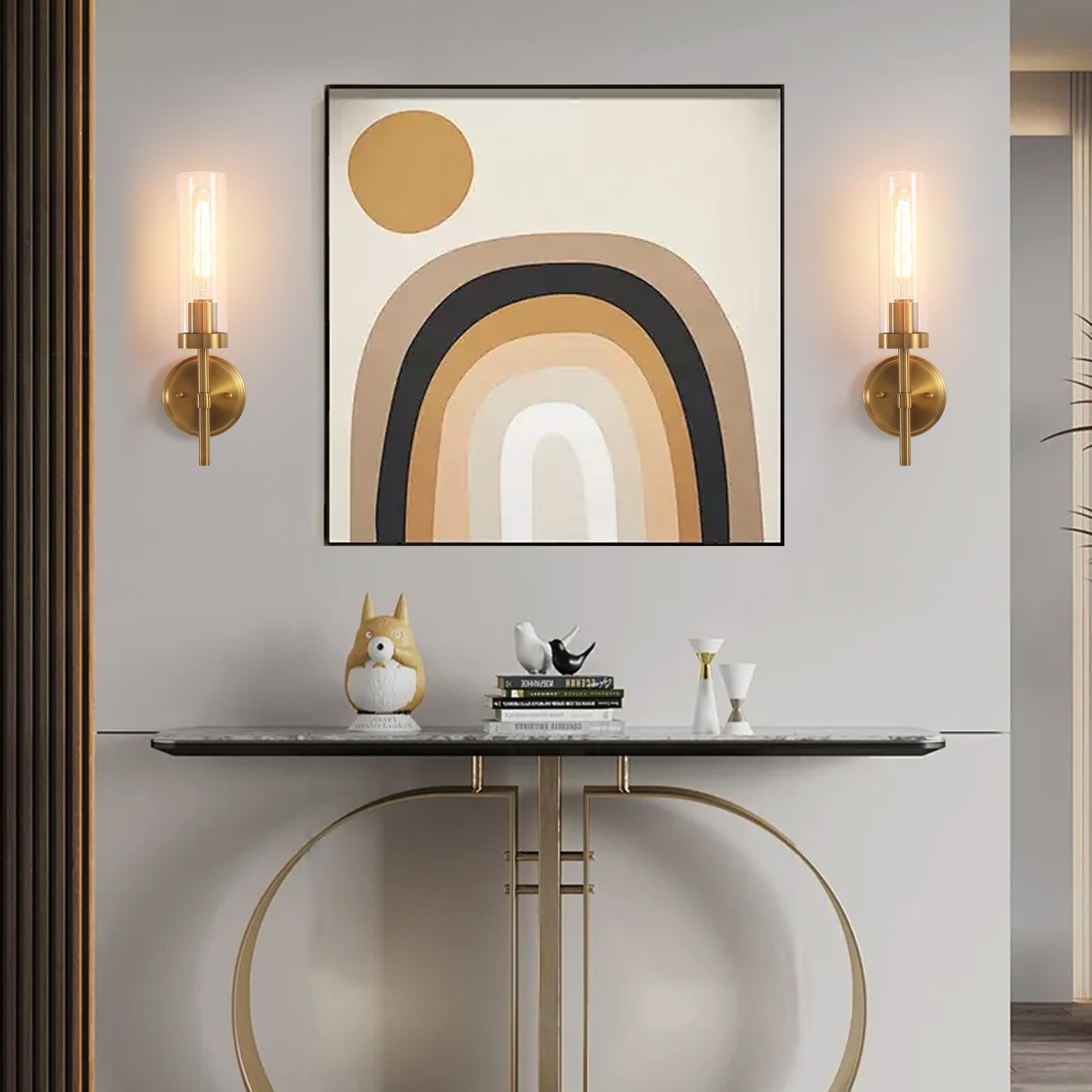 Wall Sconces Set Of Two Brass Gold Bathroom Sconces Wall Lighting With Clear Glass  Modern Sconces Wall Decor Set Of 2 Wall Light Fixtures For Bathroom Mirror Living Room Hallway Bedroom Wall Lamp