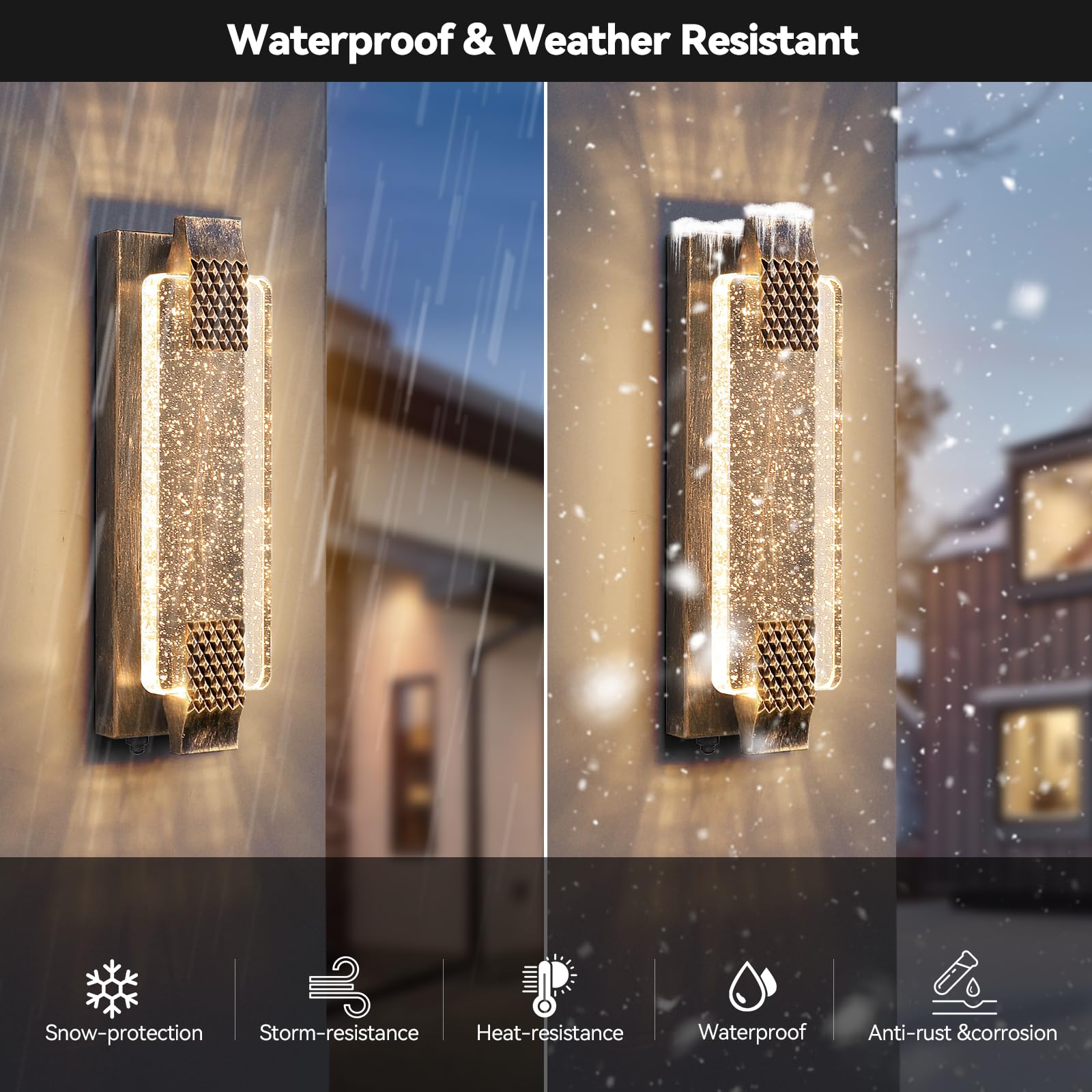 camuucci Outdoor Wall Light Sconce, 15.7 Inch, Waterproof Crystal Bubble Glass, Bronze, Model HWCK-1 for Porch and Patio