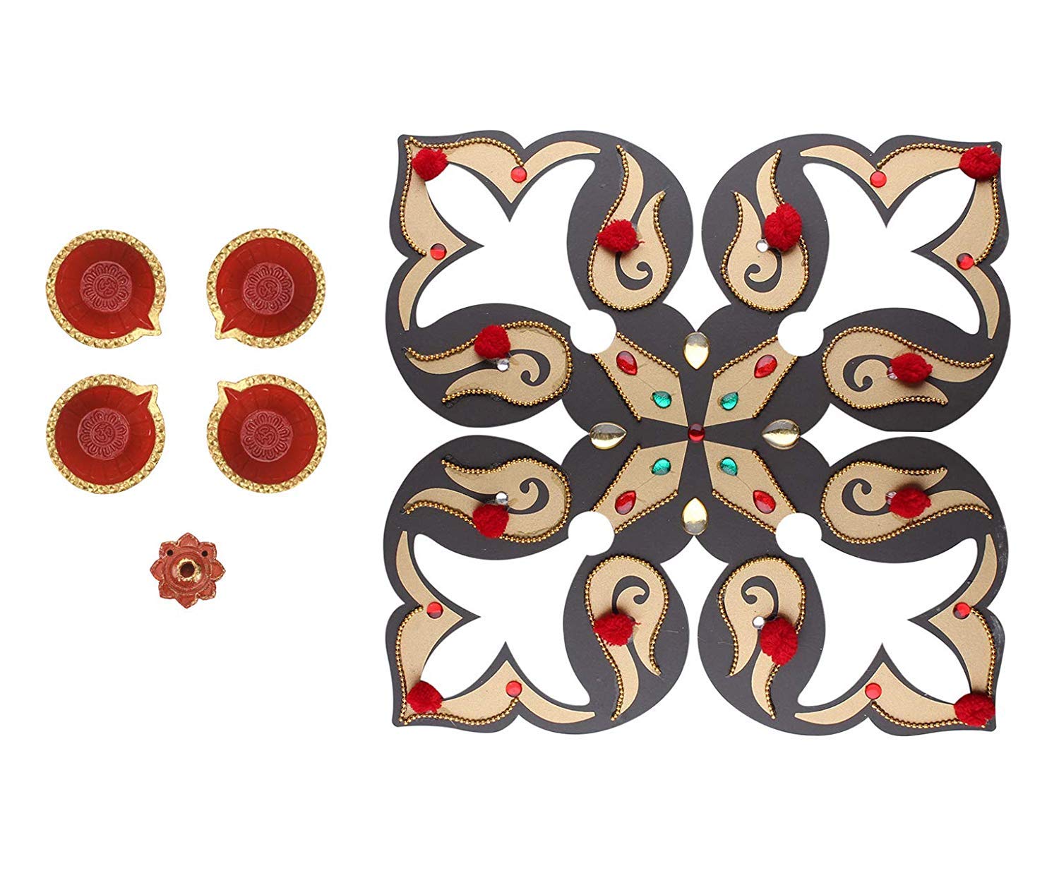 storeindya Clay Oil Lamp Set of 4, Multicolor, 2.75 x 3.25 x 0.75 inches, Traditional Floor Decor, Model SI-US-DC112