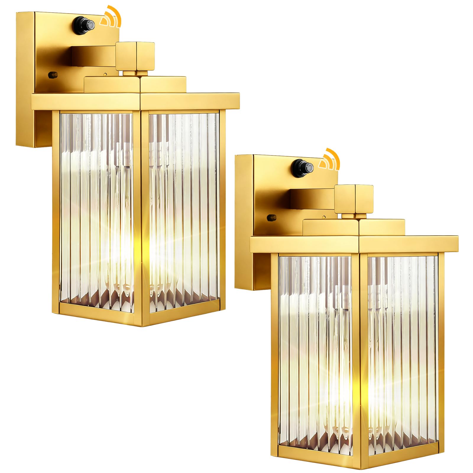 Hameso 2 Pack Dusk To Dawn Outdoor Lighting  Waterproof Outdoor Porch Light With Tempered Glass  Outdoor Light Fixture For House Exterior Front Door Garage Patio (Gold Color)