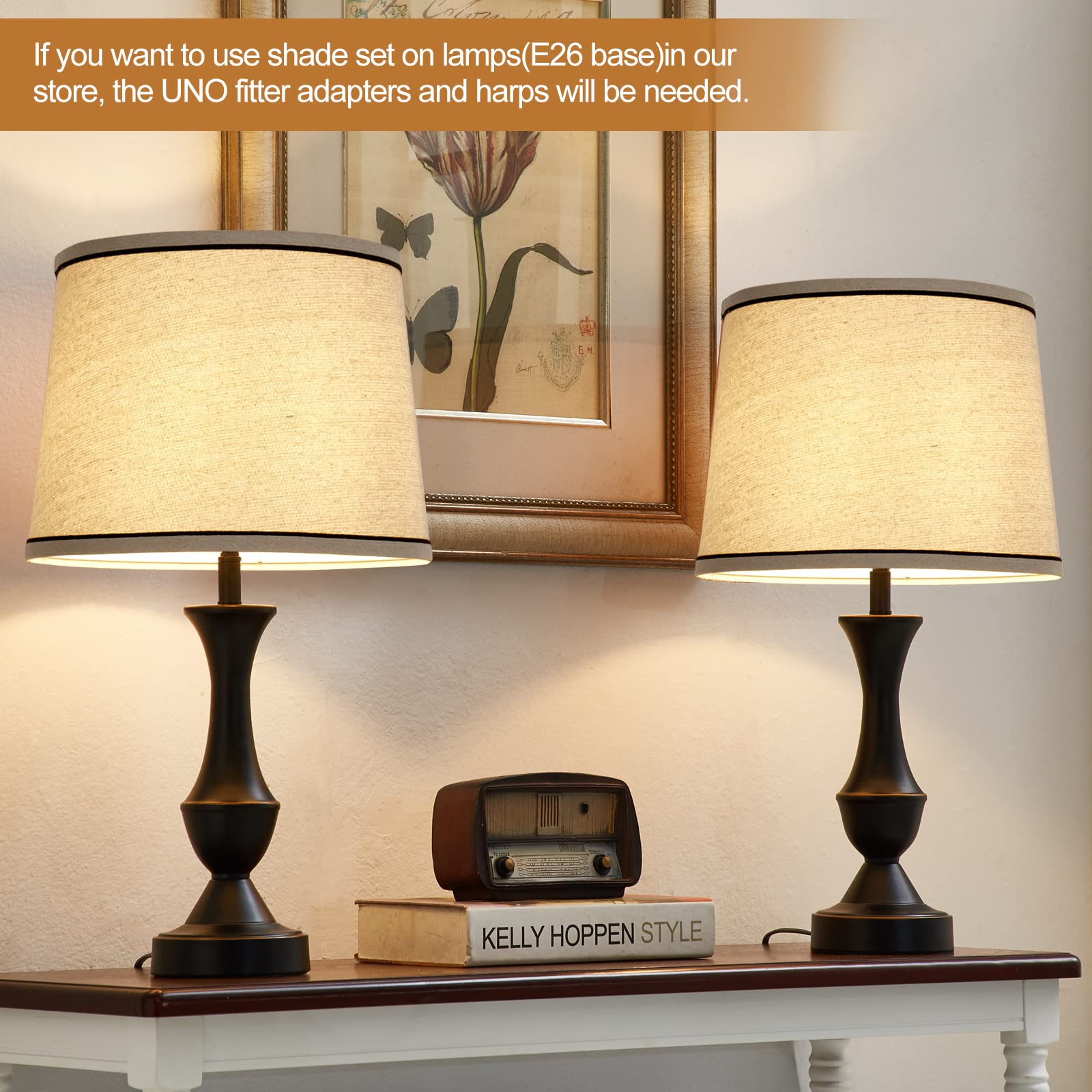 Luvkczc Medium Fabric Drum Lampshades Set of 2, Beige, 13" Top x 11" Bottom x 10" High, Lamp Shade Harp Holder Included