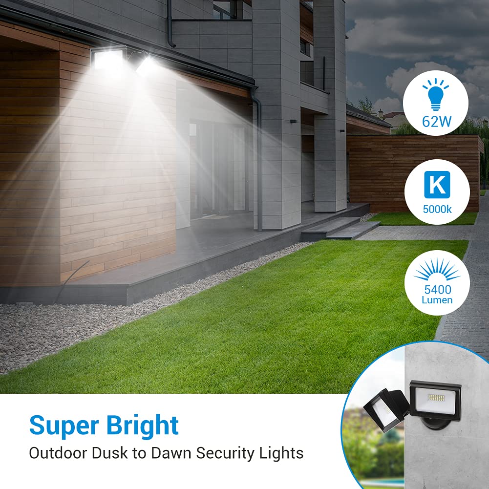 DEWENWILS LED Security Light, 62W Dusk to Dawn, 5400LM, IP65 Waterproof, 5000K Daylight, Black, Model HHSL03A