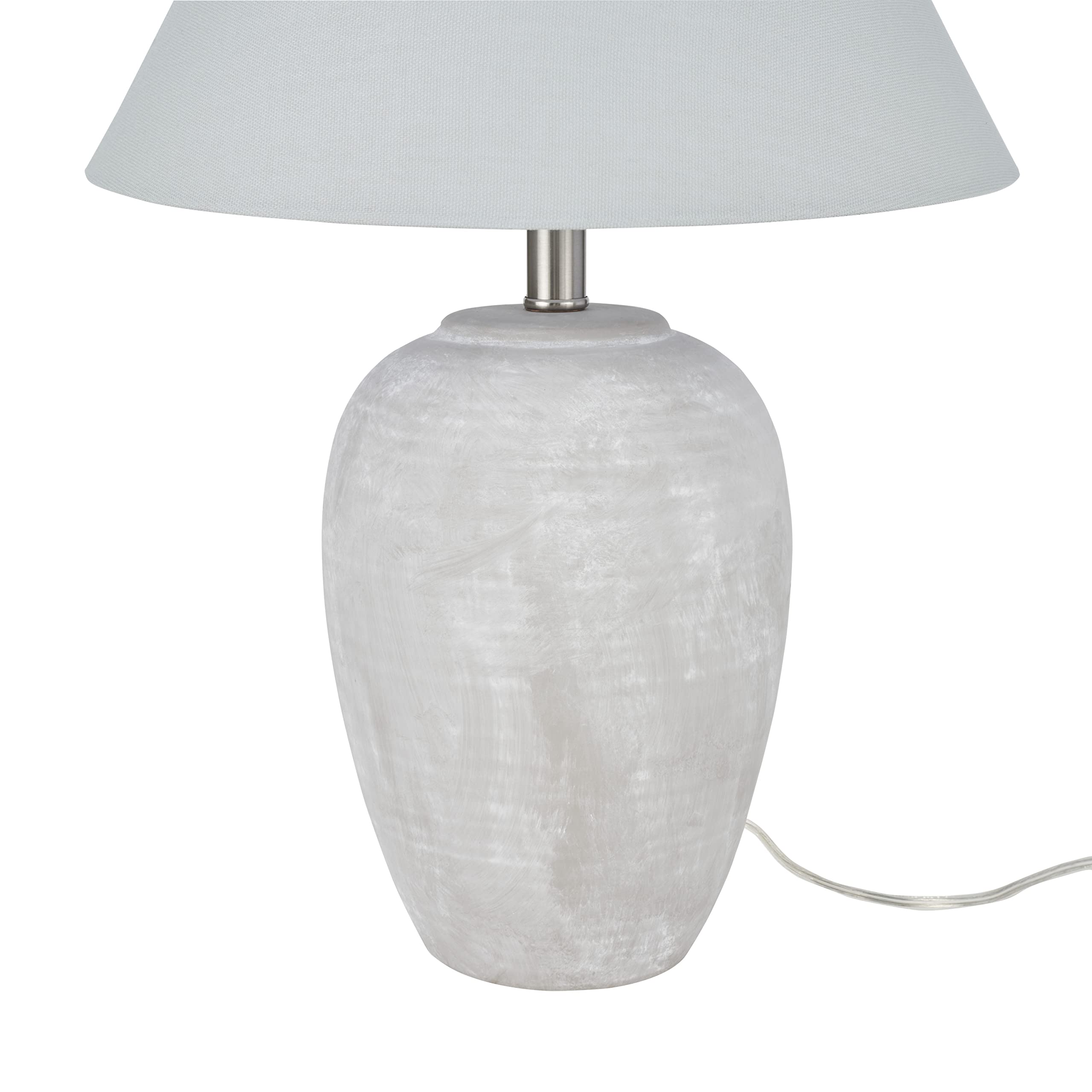 Nourison 23'' Grey Vintage Distressed Ceramic Pot Table Lamp For Bedroom, Living Room, End Table, With Grey Conical Empire Shade