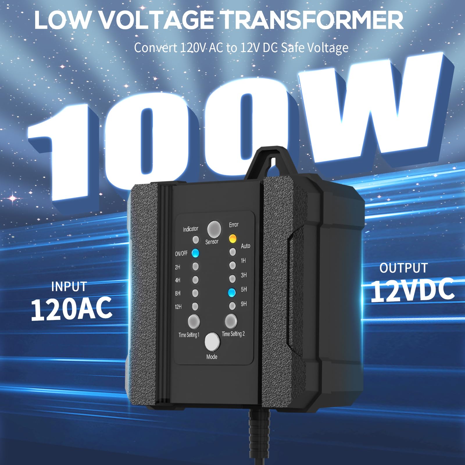 100W Outdoor Low Voltage Transformer, Outdoor Landscape Lighting Transformer With Timer And Photocell Sensor, 120V Ac To 12V Dc,