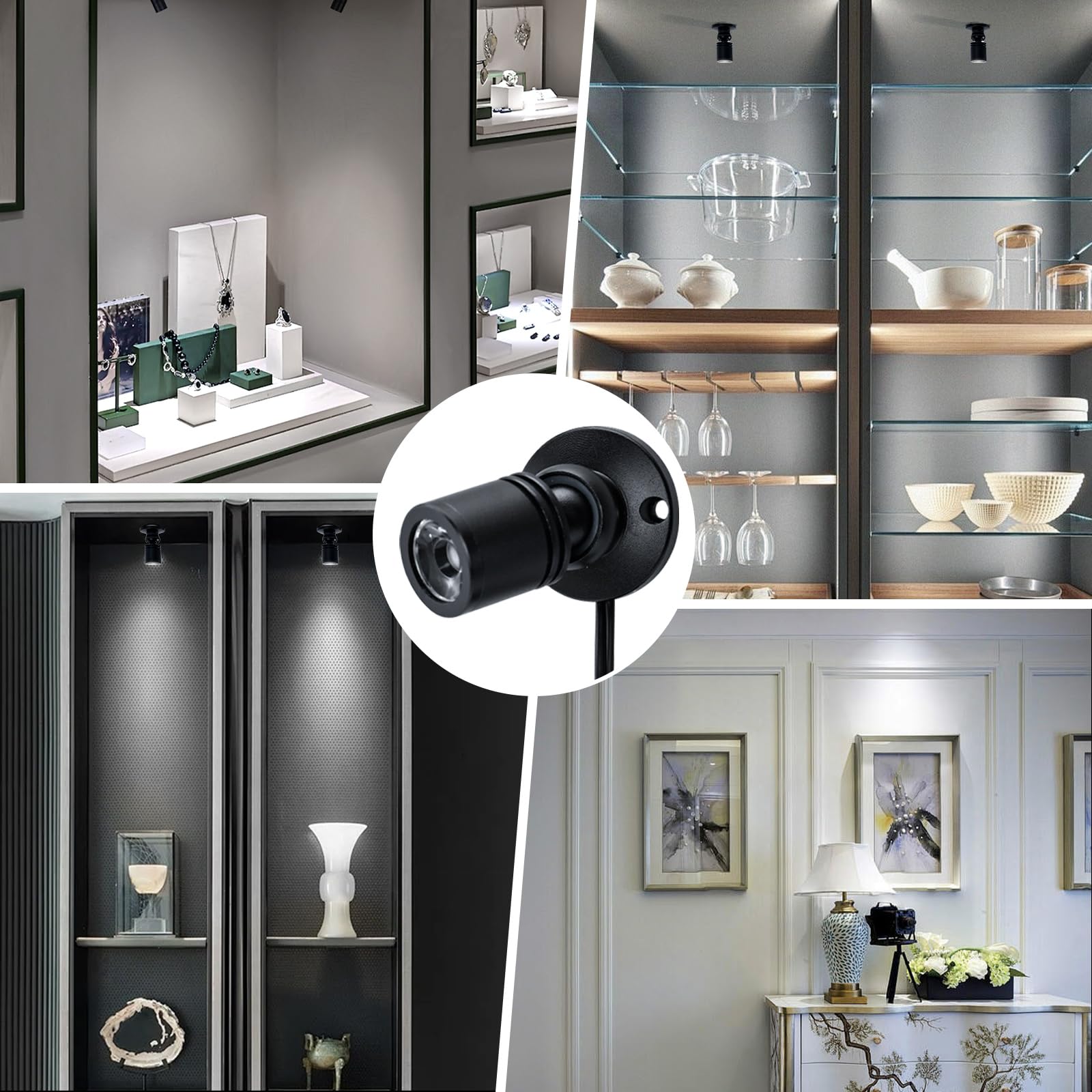 Dedc 6Pcs Mini Led Spot Lights, 1W 5V 6000K Under Cabinet Lights, Mini Spotlights For Displays With Dimmer (Cool White-Pushbutton Switches-Usb Plug)