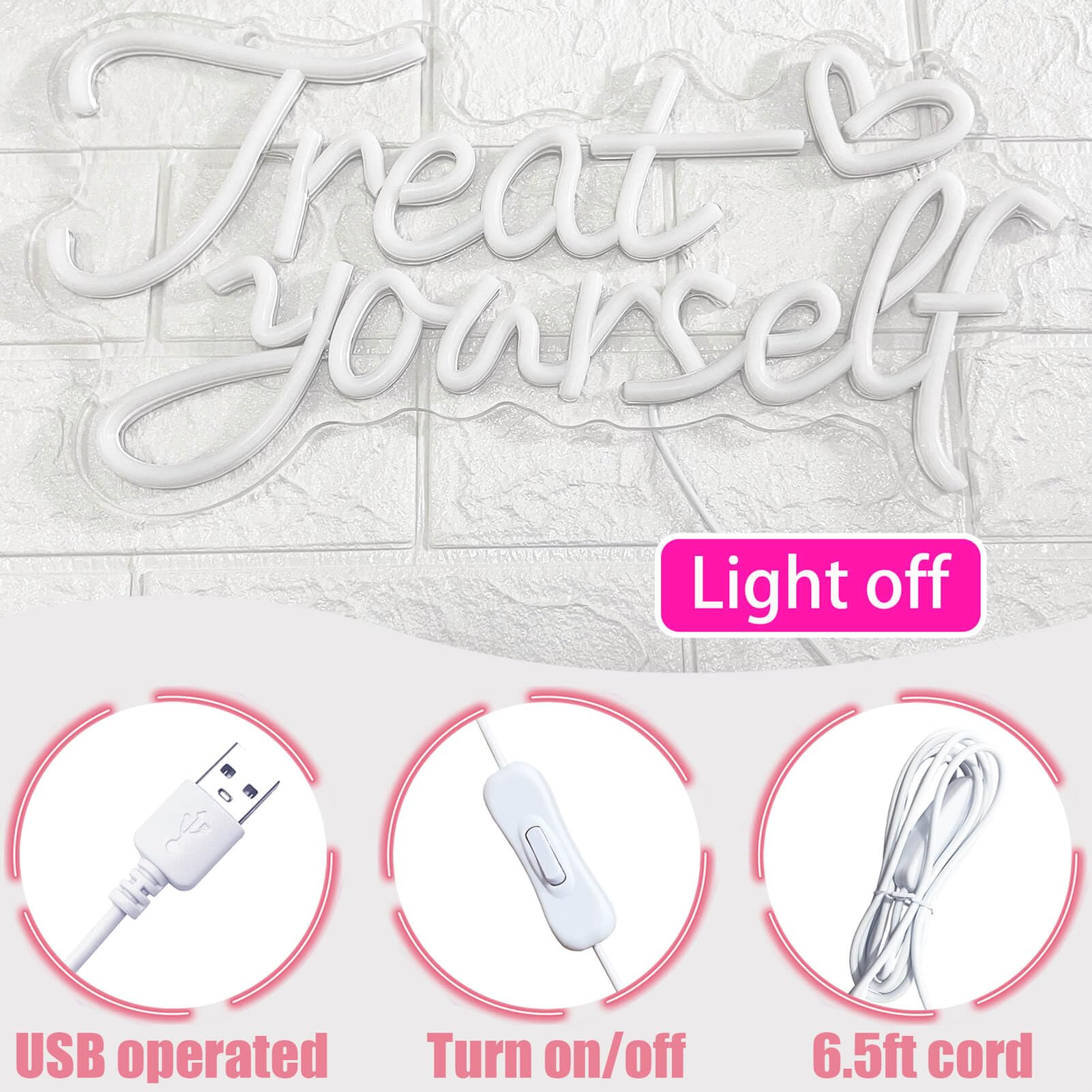 HOHOSIGN LED Neon Sign - Treat Yourself Light with Heart, 16x8in, Pink Acrylic Wall Decor for Bedroom, Party, Salon, Home