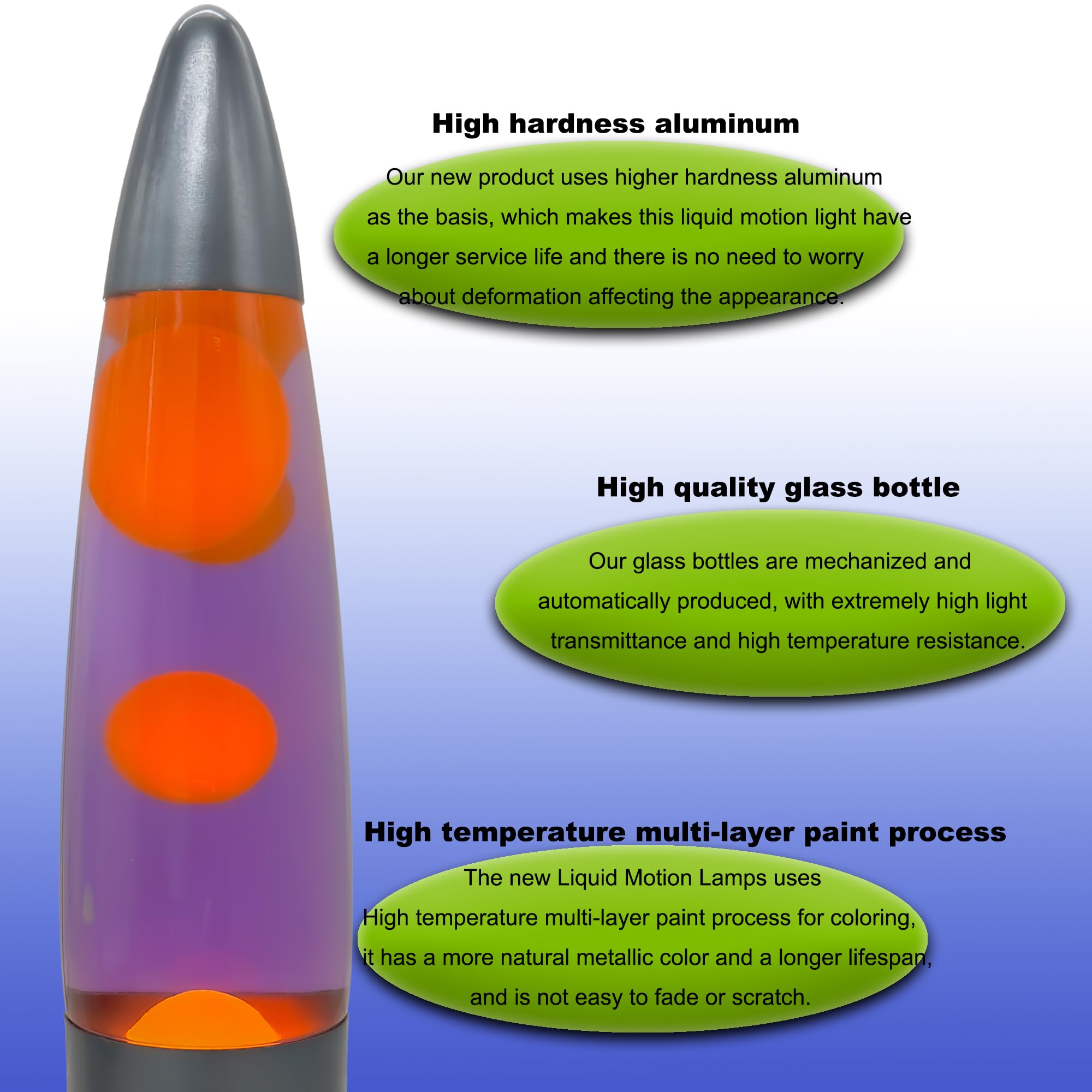 Pioensi Liquid Motion Lamps: 16 Inch Rocket Shape Lamps with Purple Liquid and Orange Wax, Vintage Style Liquid Motion Lamps, Gi