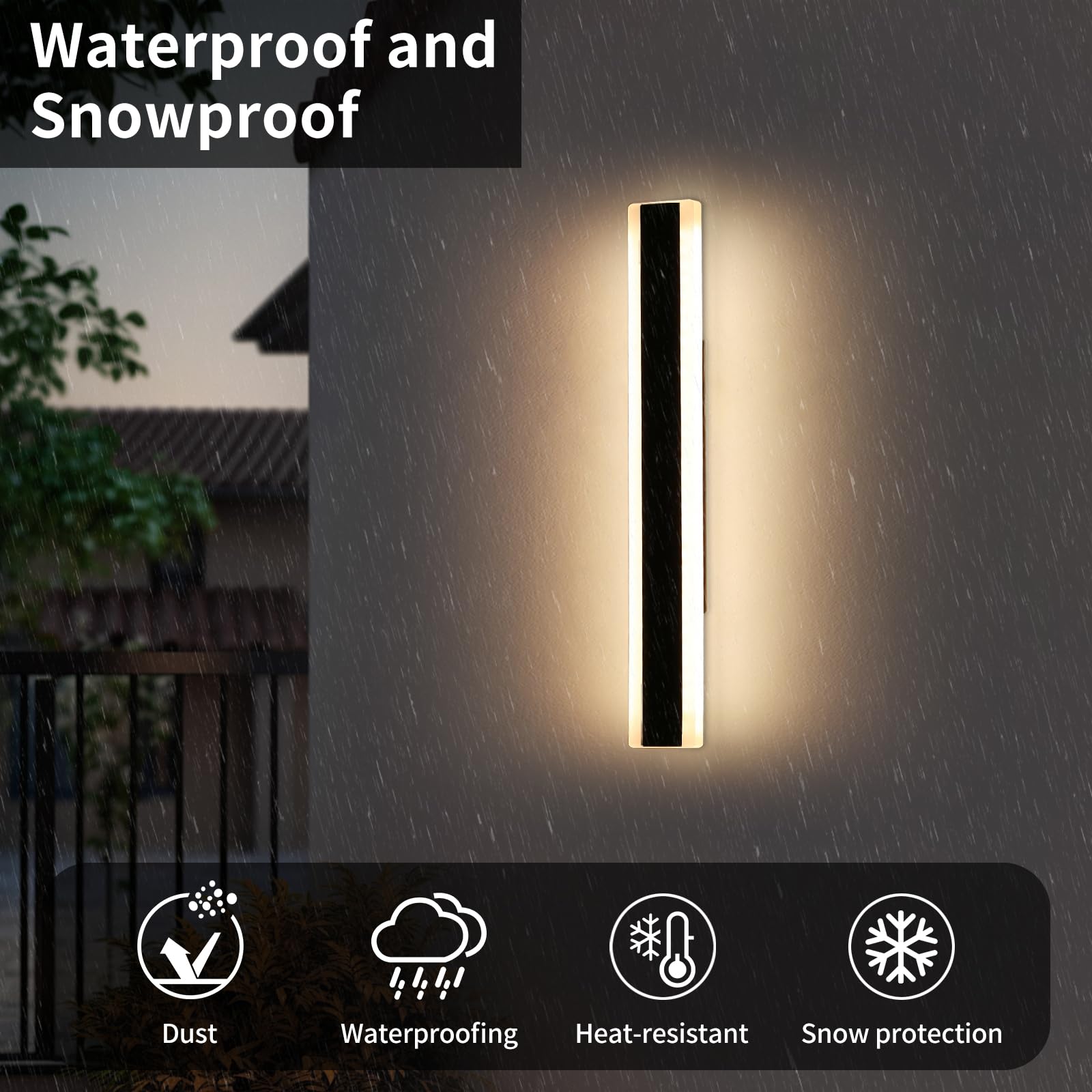Daoseolo 23.6inch Outdoor Wall Sconce, Dimmable LED Light, IP65 Waterproof, Remote Control, Model TC-FTBD-1112