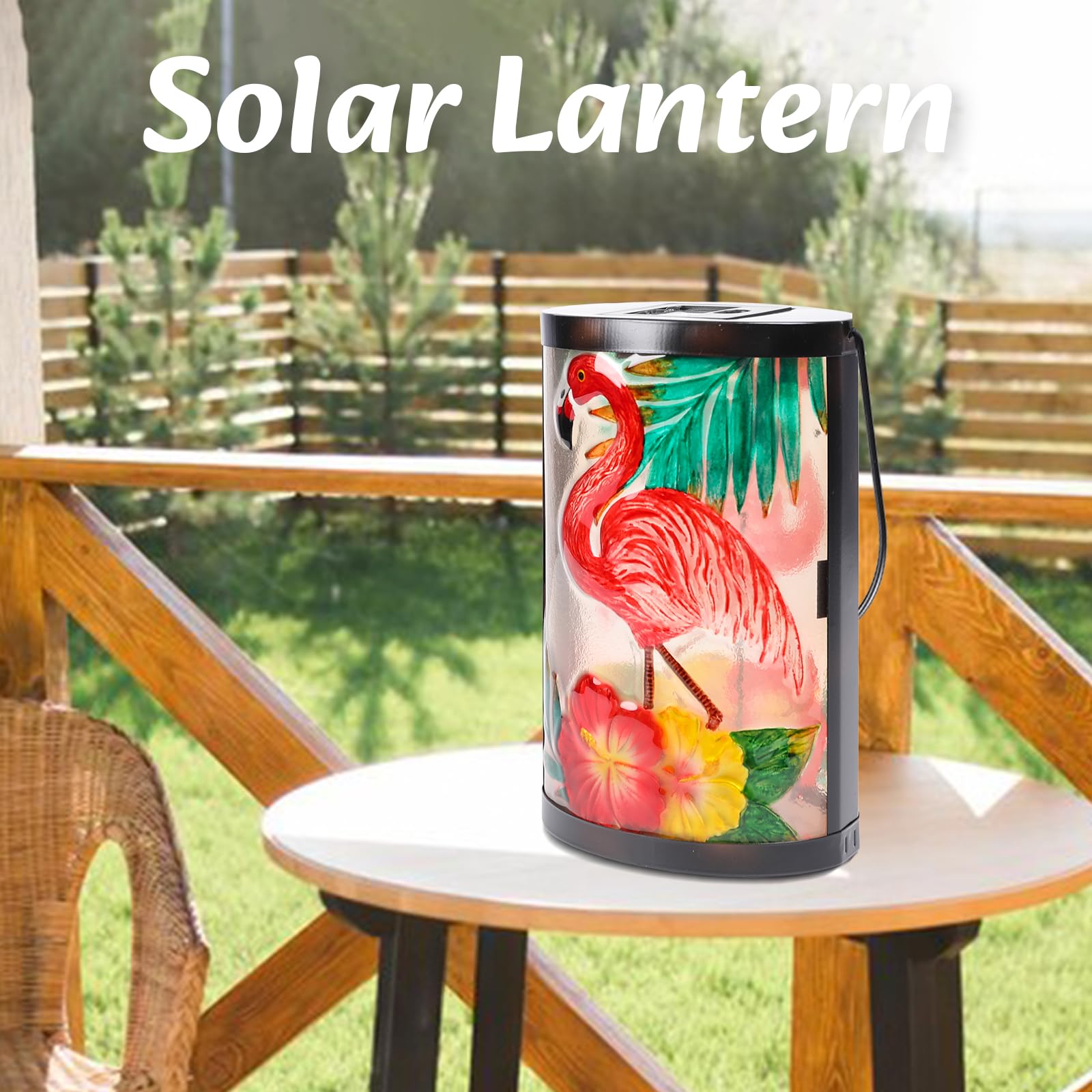 MUMTOP Hanging Solar Lantern - Waterproof Glass Lamp for Outdoor Patio, Pink, Model 5840A