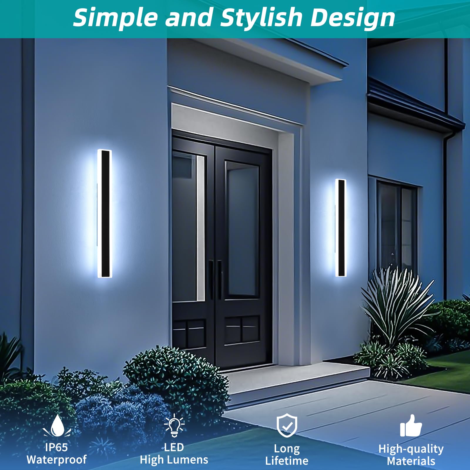 Mikeru 2Pack 23.6Inch Long Led Wall Light  6000K Cool White Modern Outdoor Wall Light Ip65 Waterproof Black Acrylic Porch Exterior Lighting Fixtures  Exterior Wall Mount Lights
