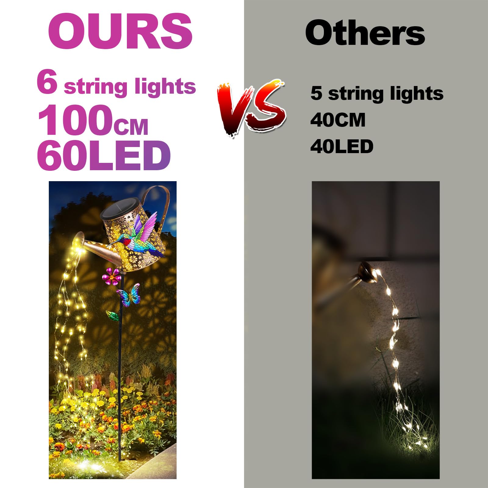 Solar Lights Outdoor Decorative,Metal Solar Watering Can Lights With Hummingbird, Waterproof Garden Stake For Yard Lawn Patio Pa