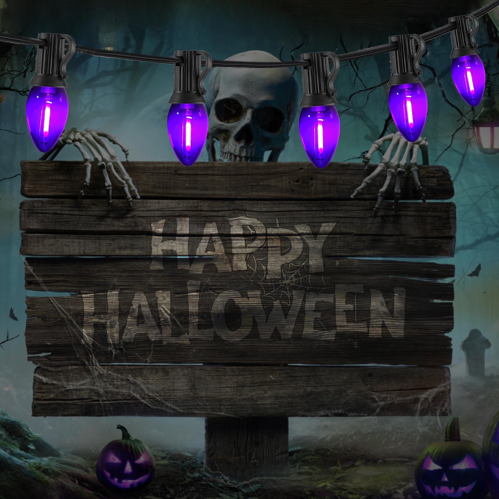 Chyparty 25Ft C7 Purple Halloween Lights Outdoor Indoor  Led String Lights With 25 Shatterproof Bulbs For Patio  Yard  Fence  Christmas Tree  Holiday D?Cor