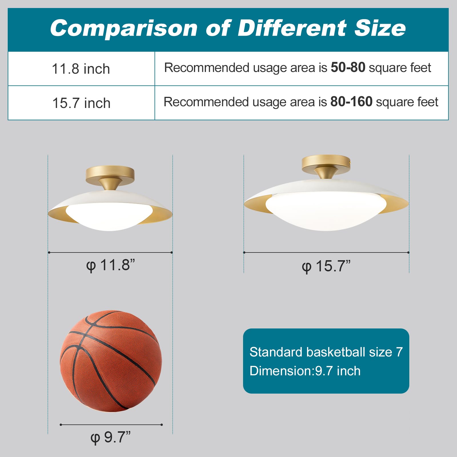 Dimmable Mid Century Modern Semi Flush Mount Ceiling Light With Acrylic Shade,White Gold Led Ceiling Light,5Cct 2700K-6000K Ligh