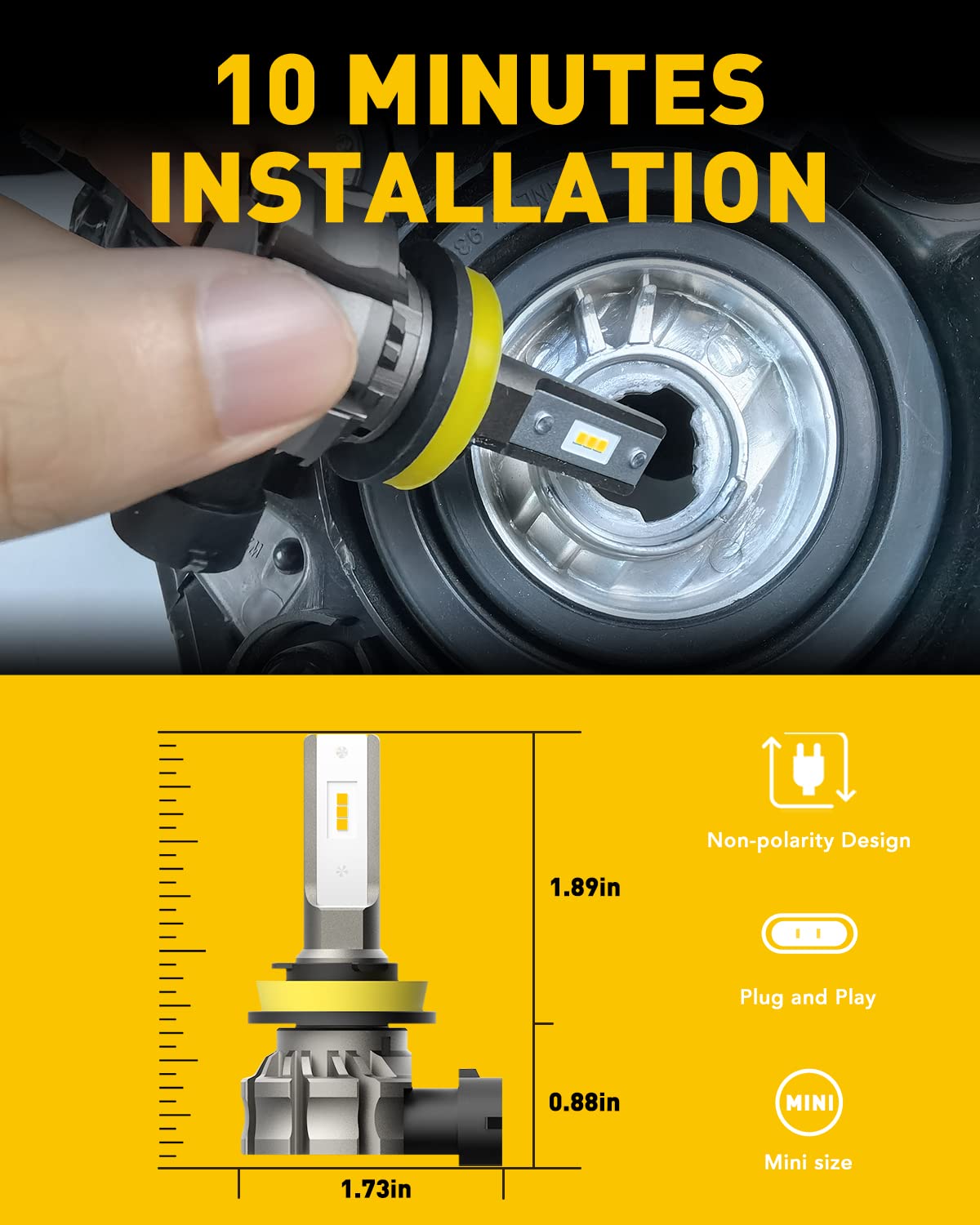 AUXITO H11/H8/H16 LED Fog Light Bulbs, 6000 Lumens, 3000K Amber Yellow, Aluminum, Pack of 2