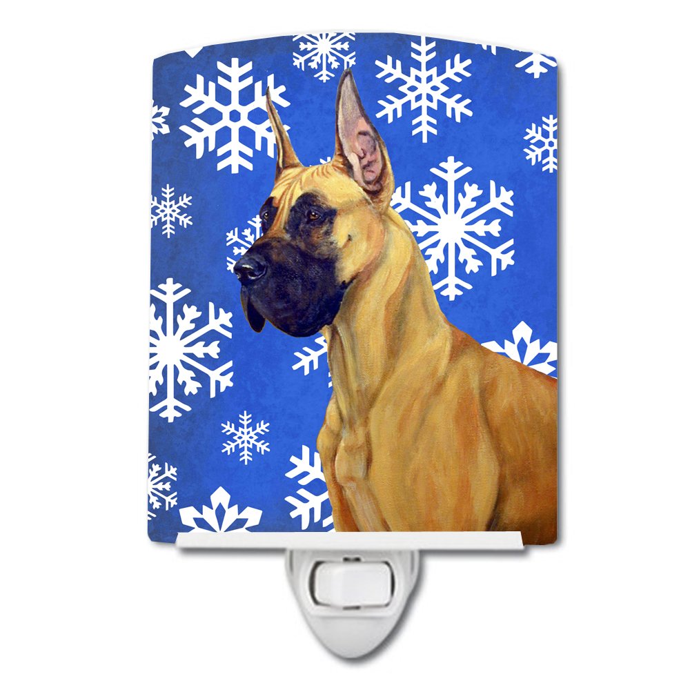 Caroline'S Treasures Lh9265Cnl Great Dane Winter Snowflakes Holiday Ceramic Night Light Compact, Ul-Certified, Ideal For Bedroom, Bathroom, Nursery, Hallway, Kitchen, 6X4X3, Multicolor