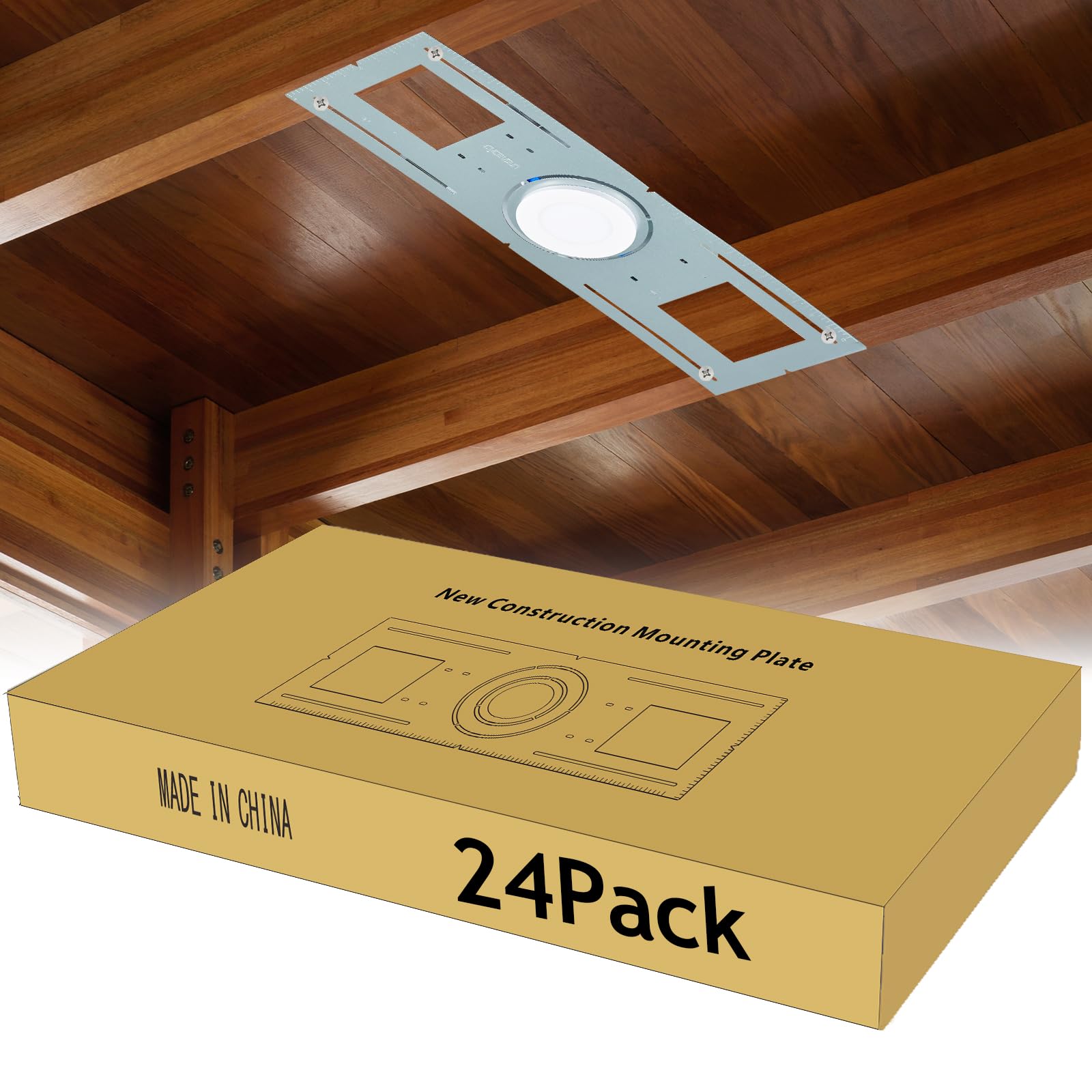 CycevSun 24 Pack New Construction Rough in Plate Pre Mounting Bracket for 3 / 4 /6 inch Wafer LED Lights, 26 Inch Length, Shallo