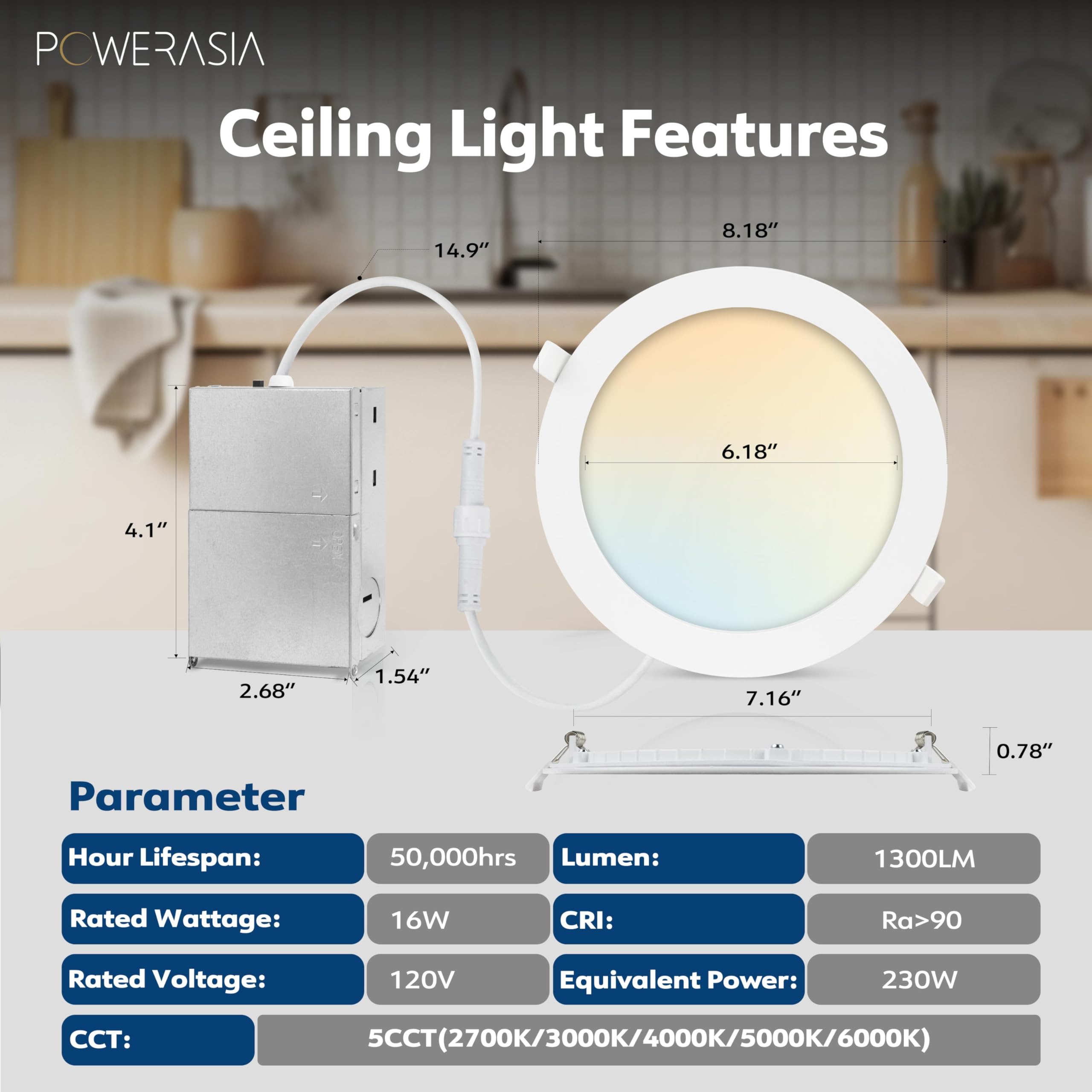 12 Pack Recessed Lighting 7 Inch With Junction Box, 5Cct 7 Inch Led Recessed Lights Dimmable 2700K/3000K/4000K/5000K/6000K, 16W
