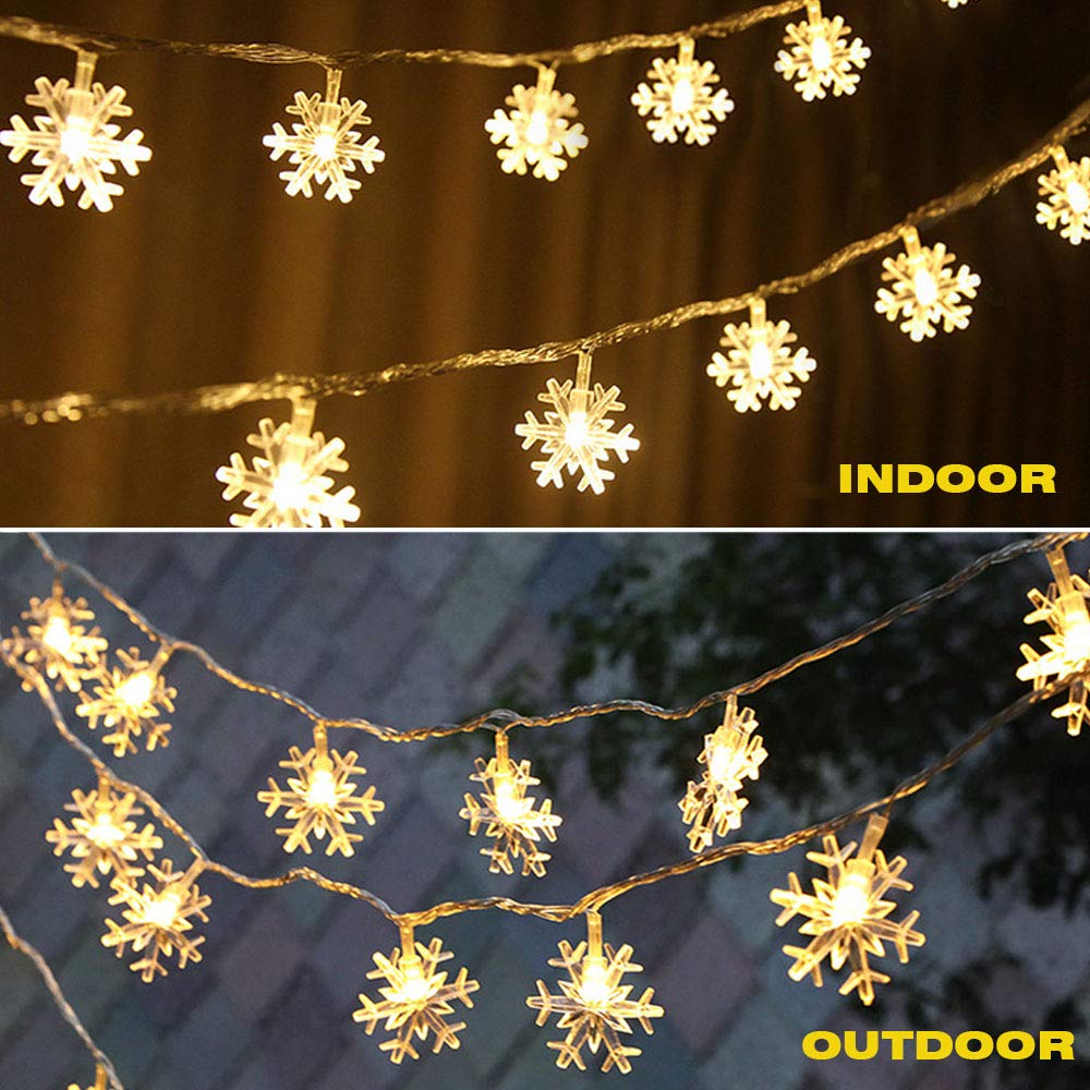 Wesgen 20Ft Snowflake String Lights, 40 Led Battery Operated Waterproof Warm White Fairy Lights