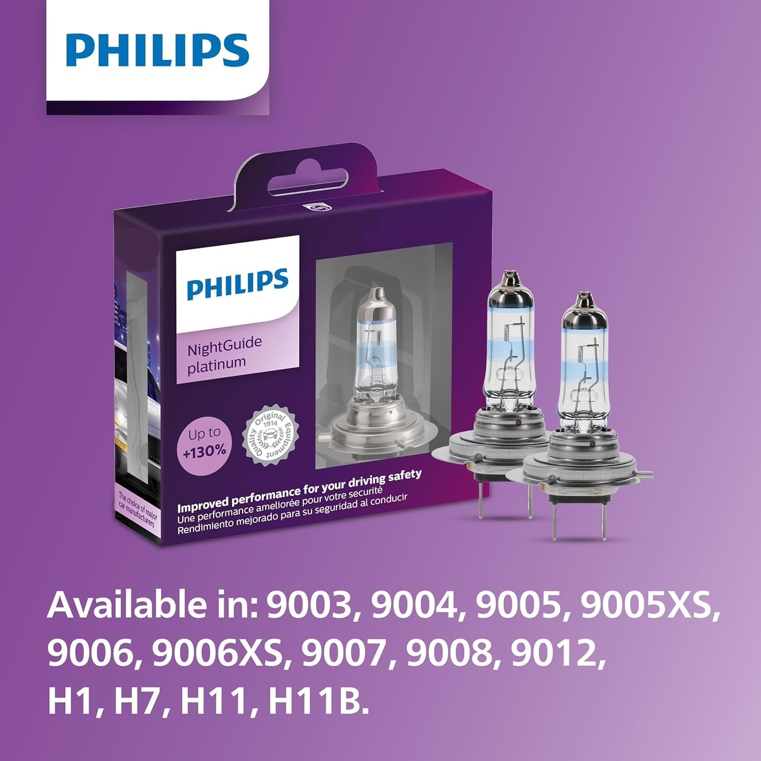 Philips Automotive H11 NightGuide Platinum Headlight Bulb, Pack of 2, White, Model H11NGPS2