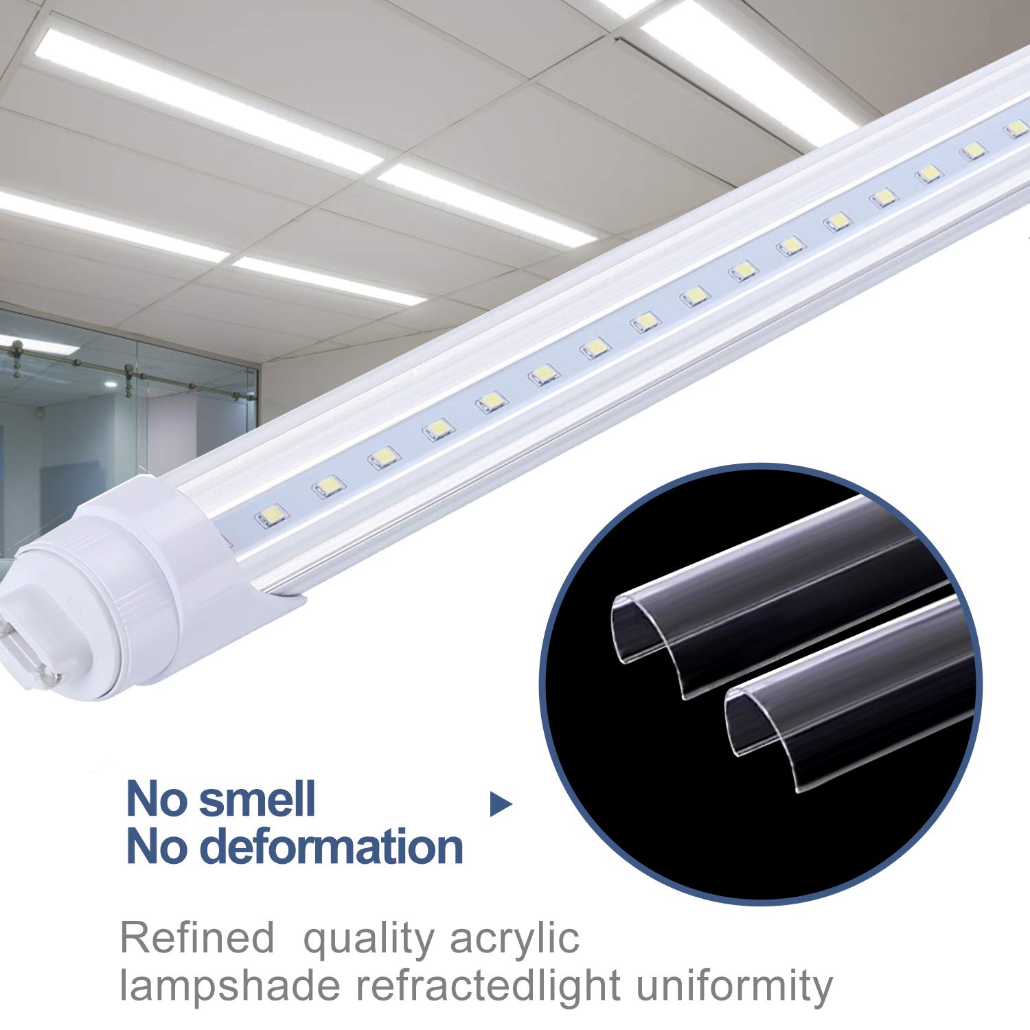 T8 T10 T12 Led Light Tube, 8Foot 2 Pin 45W R17D (Replacement For F96T12/Cw/Ho 110W Fluorescent Light), Ballast Removed, Dual-End