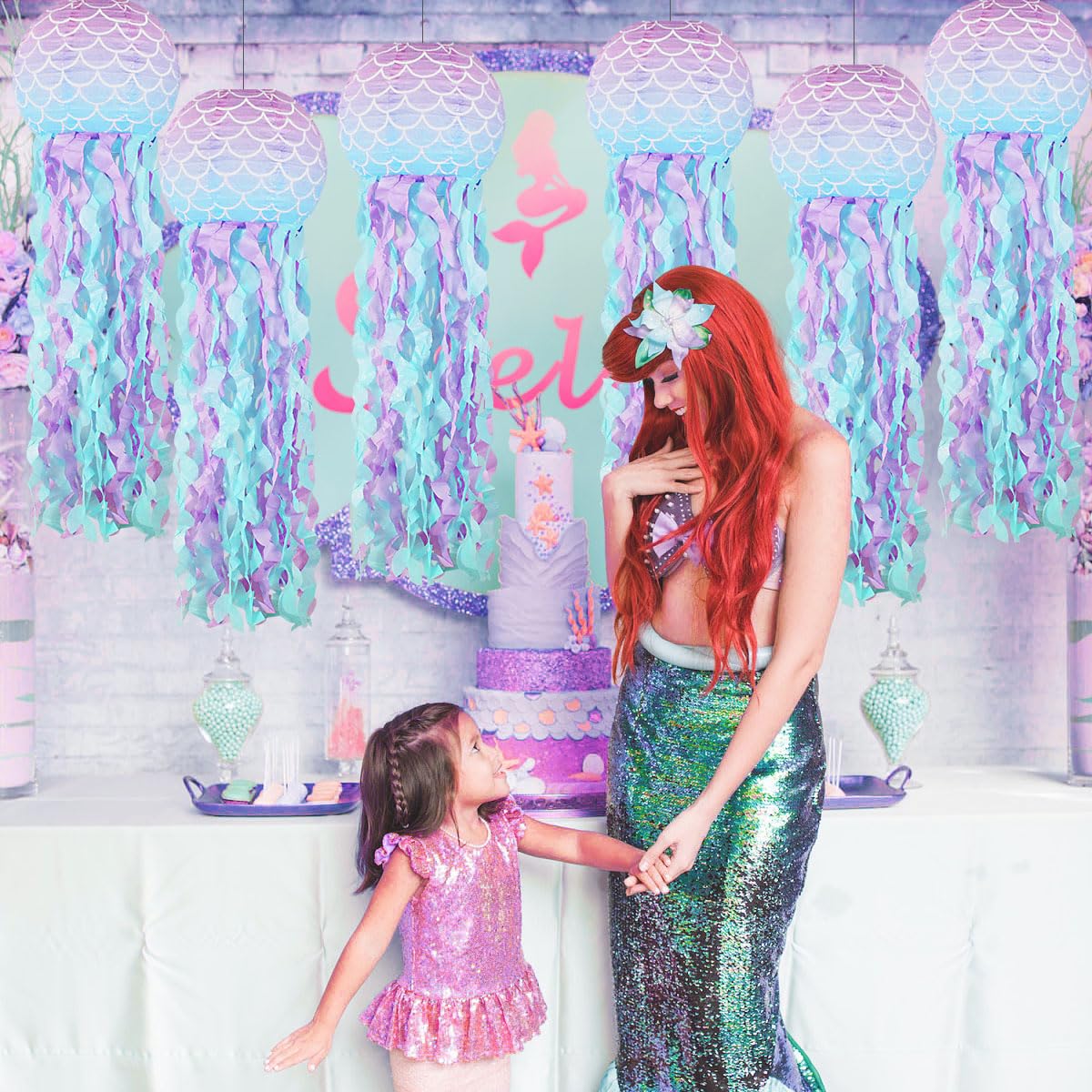 Yunxuan Mermaid Party Decorations, Jellyfish Paper Lanterns Mermaid Scales Hanging Lantern For Mermaid Birthday Party Baby Showe