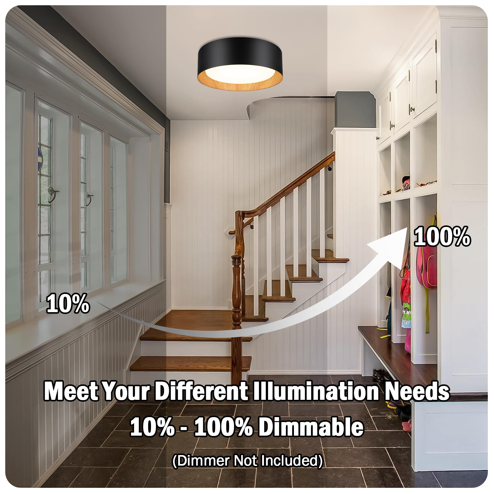 Flush Mount Ceiling Light, 13In 250W Equivalent Led Ceiling Light Fixture, 3Cct Adjustable 3000K 4000K 5000K, Dimmable Black And