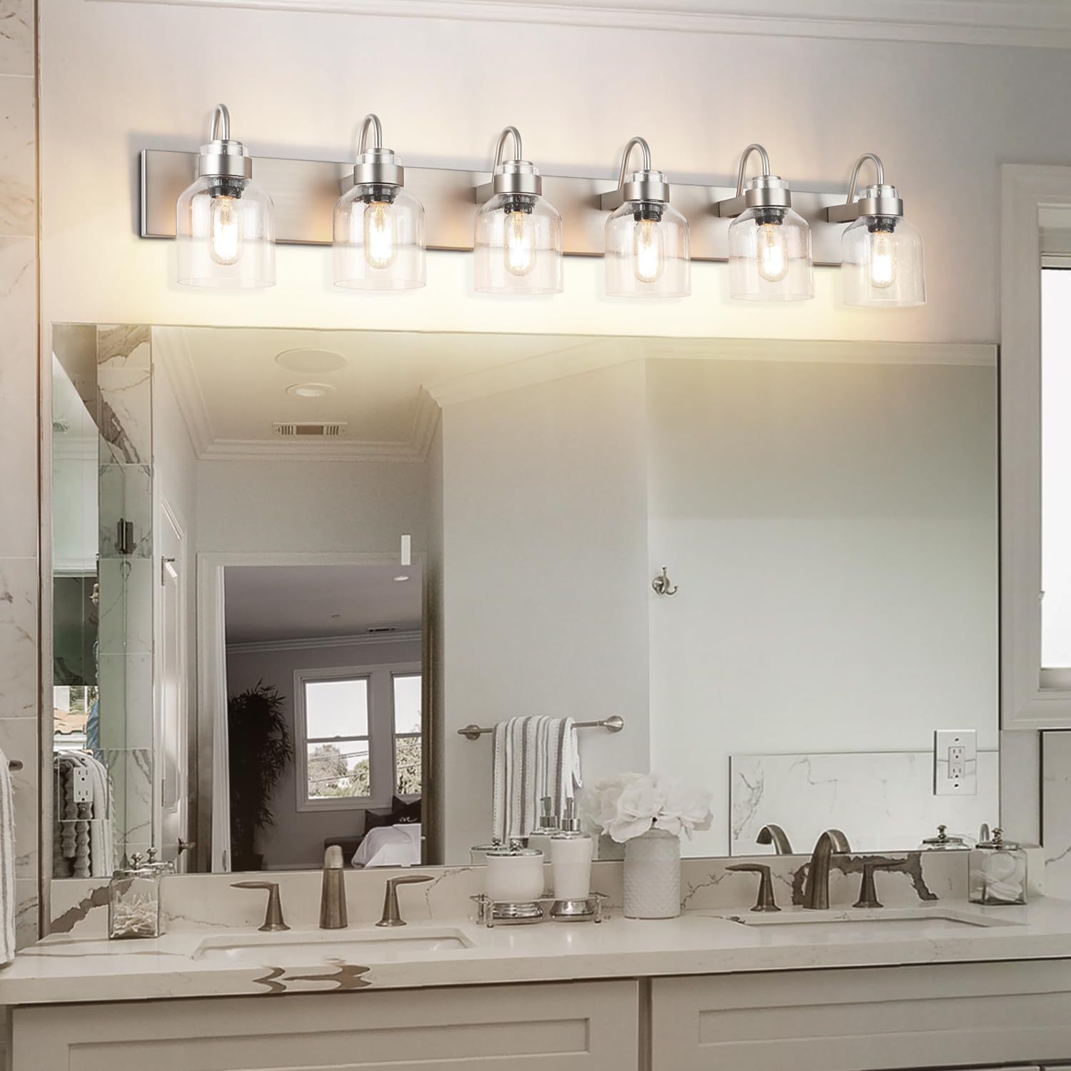 PRESDE 6-Light Bathroom Vanity Light Brushed Nickel with Bubble Glass Globes