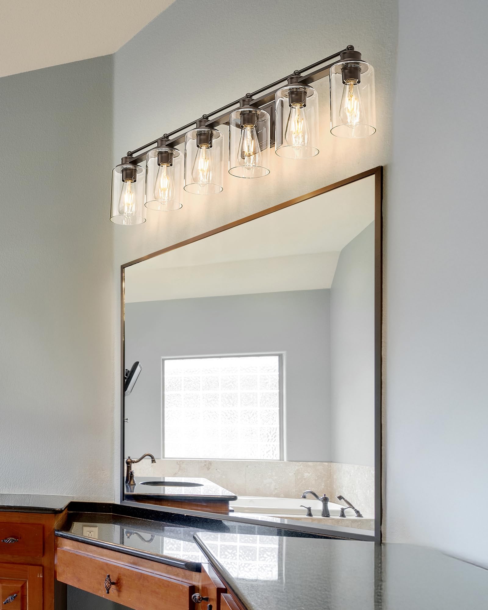 Hwh Bathroom Lighting Fixtures Over Mirror 6 Light Oil-Rubbed Bronze Wall Vanity Lights With Clear Glass Shade  5Hlt63B-6W Orb
